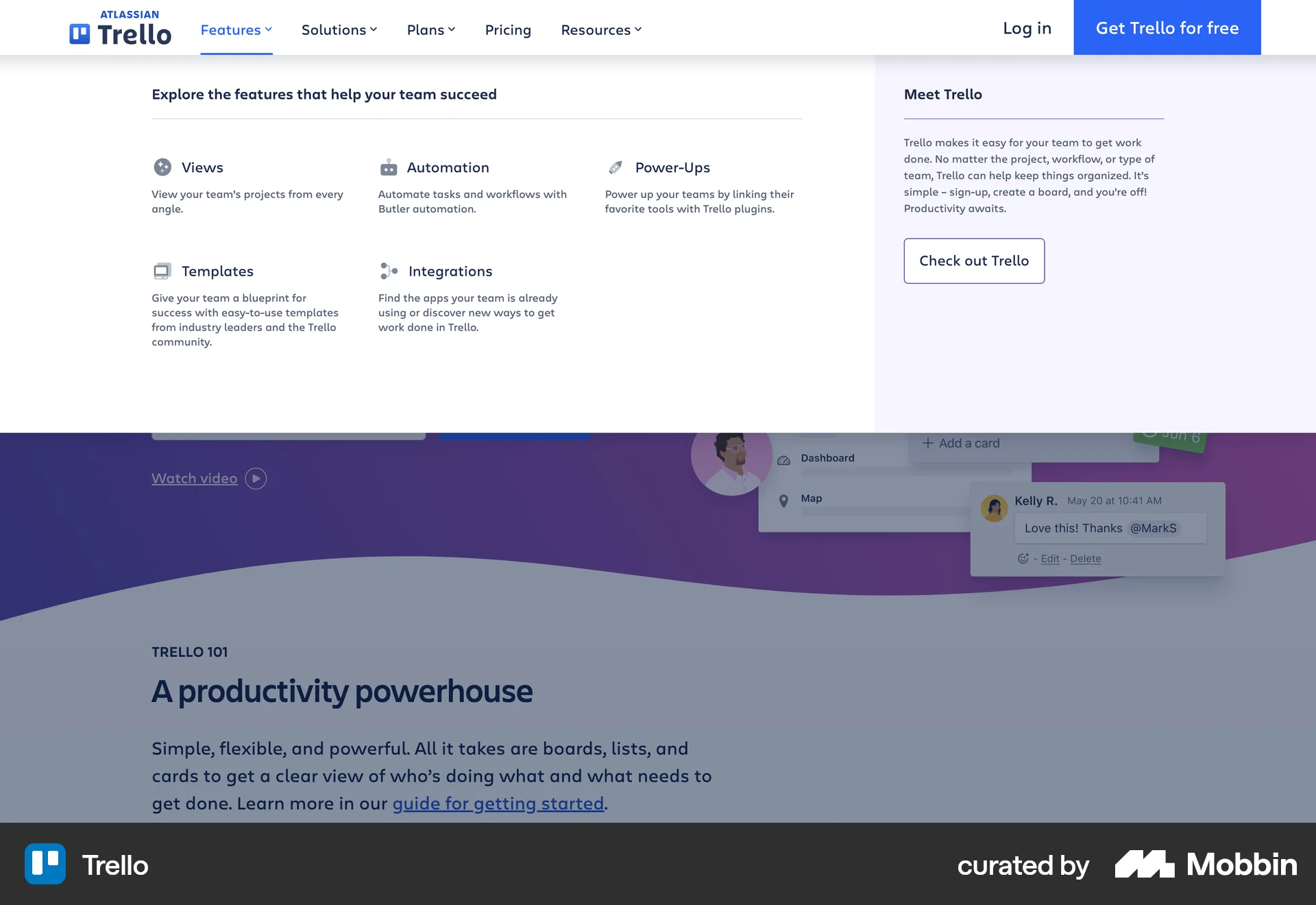 Trello Web screen containing Navigation Menu UI element