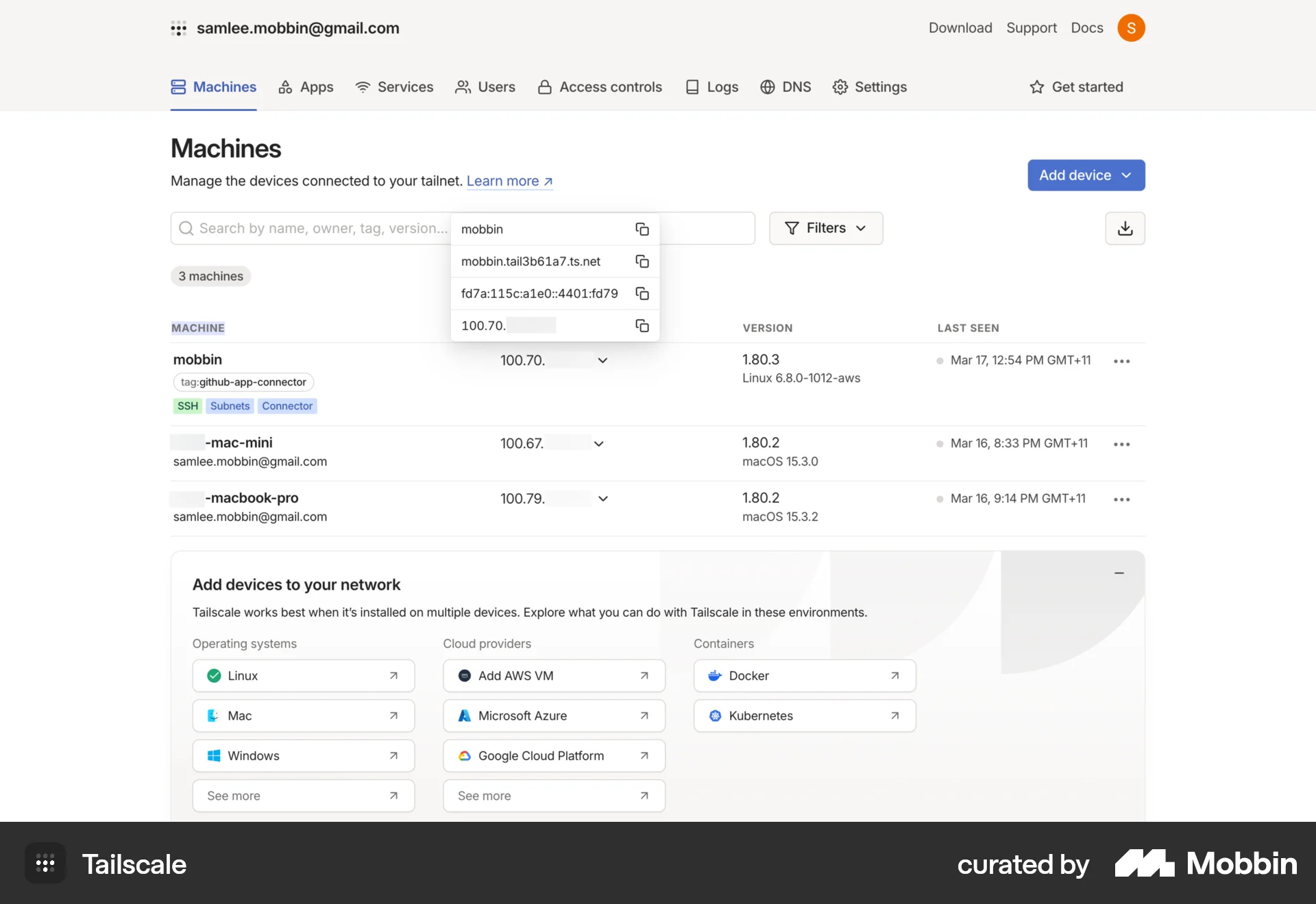 Tailscale Web Utilities App screen
