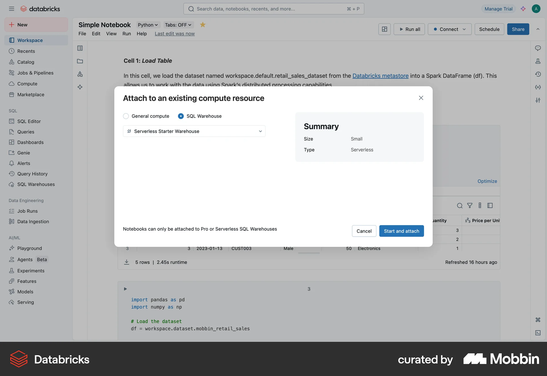 Databricks Web Other Action screen