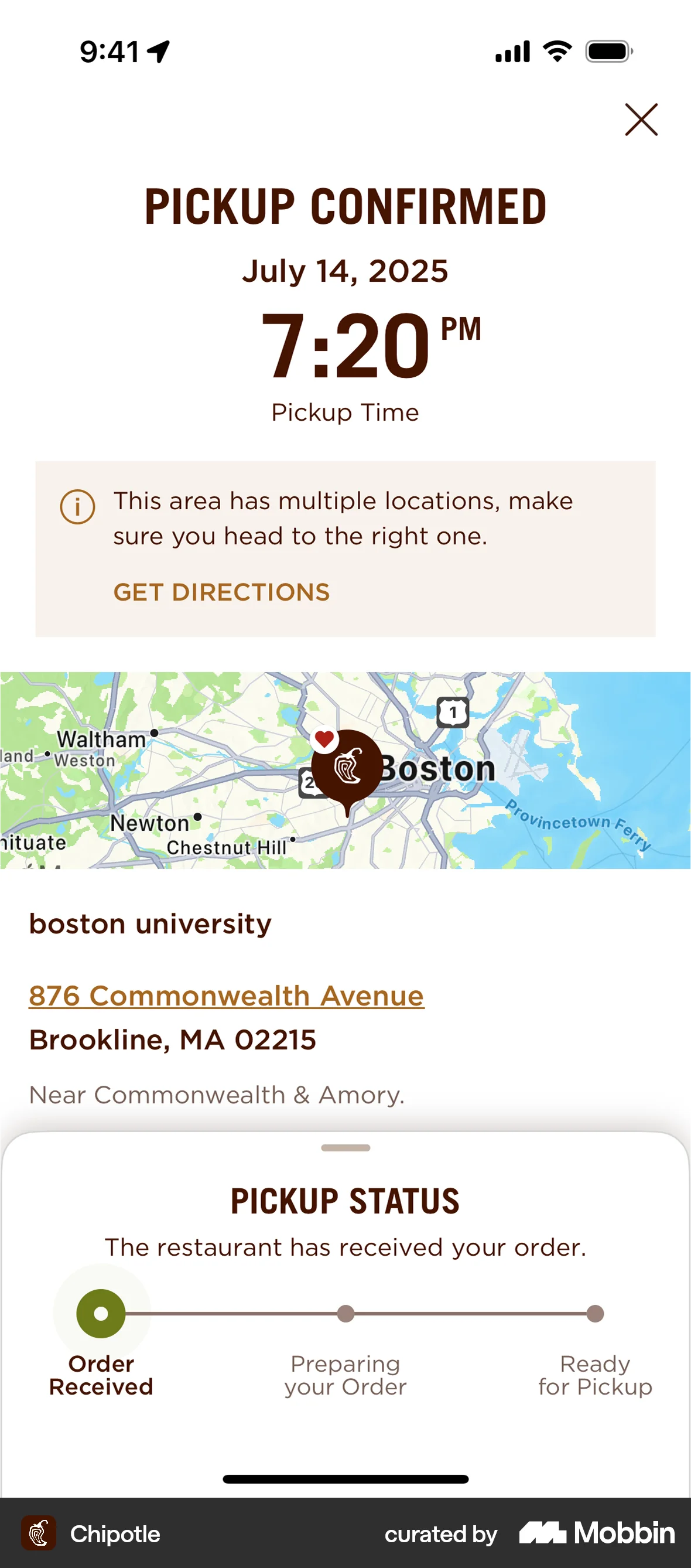 Chipotle iOS Progress screen