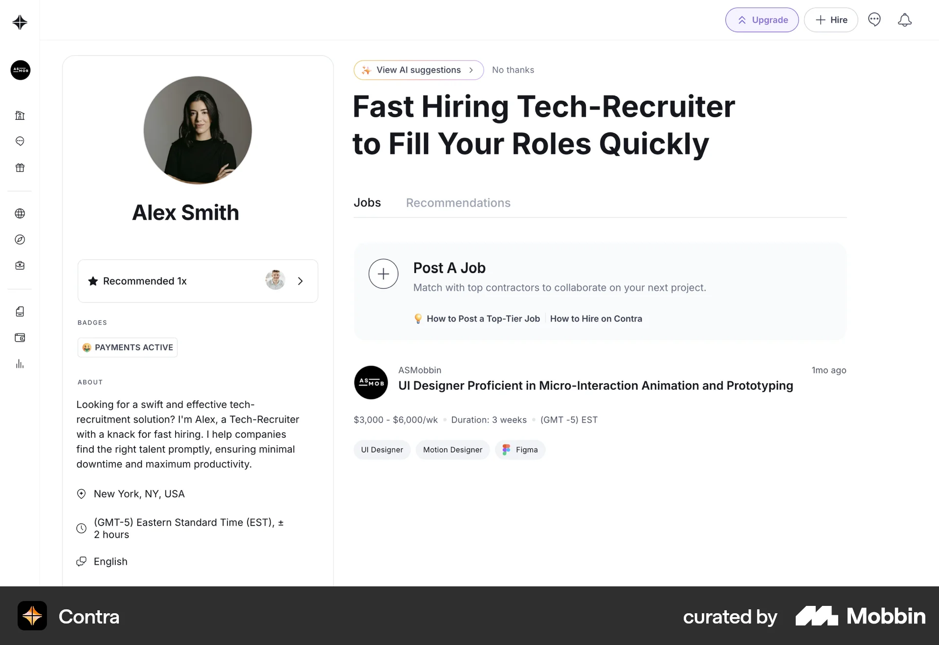Contra Web My Account & Profile screen