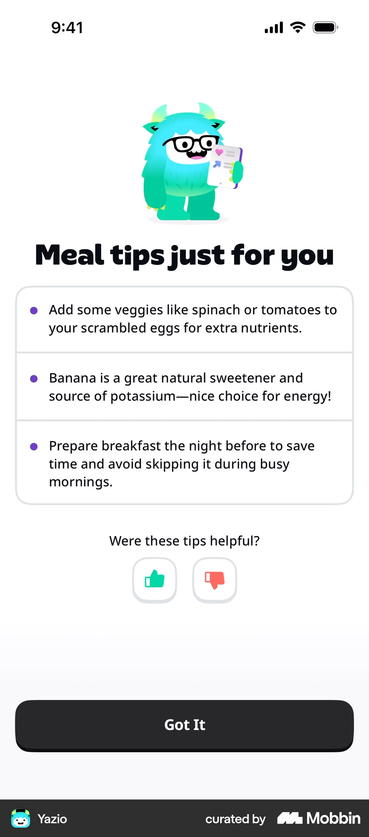 Yazio iOS Feedback screen