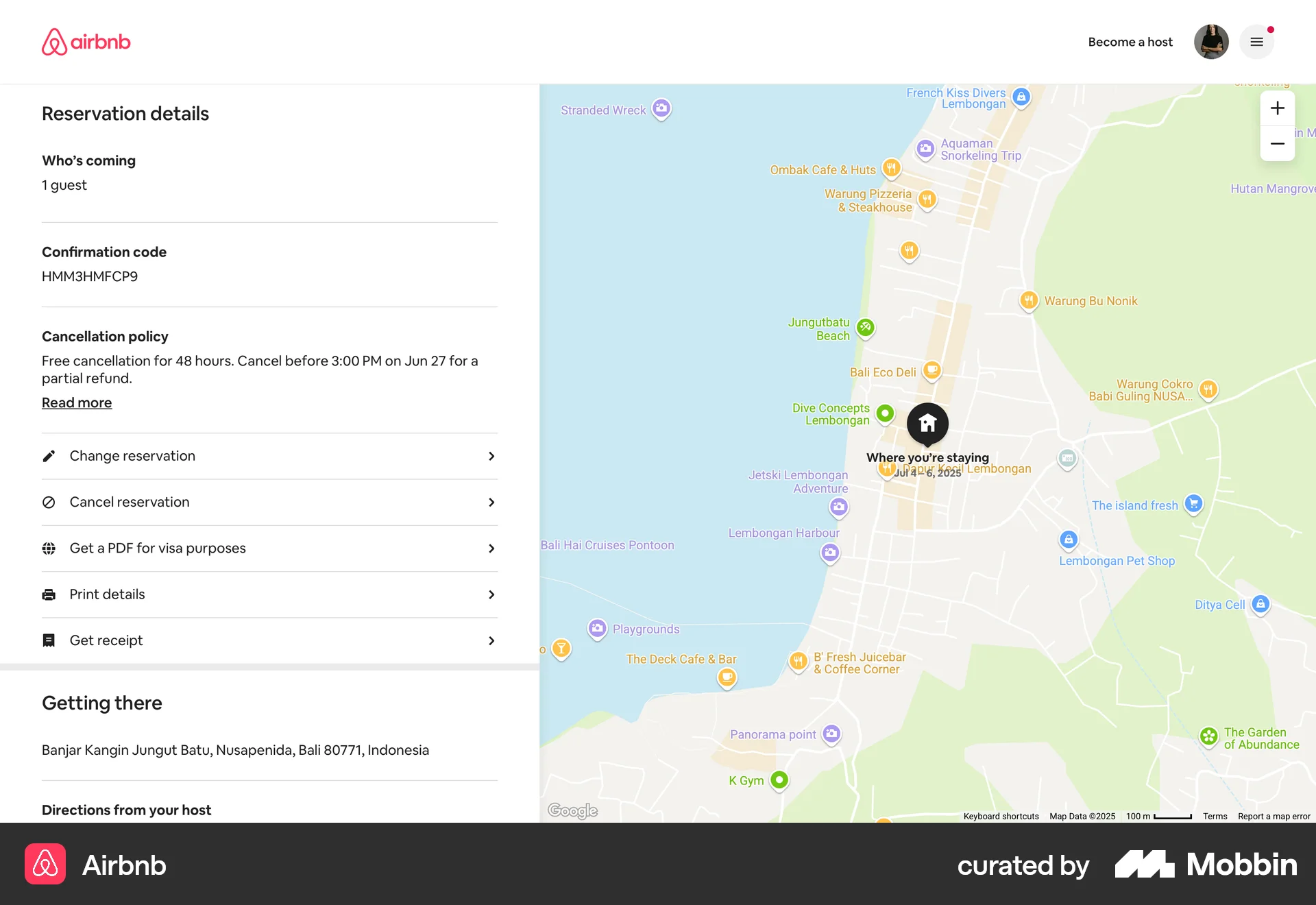 Airbnb Web Order Detail screen