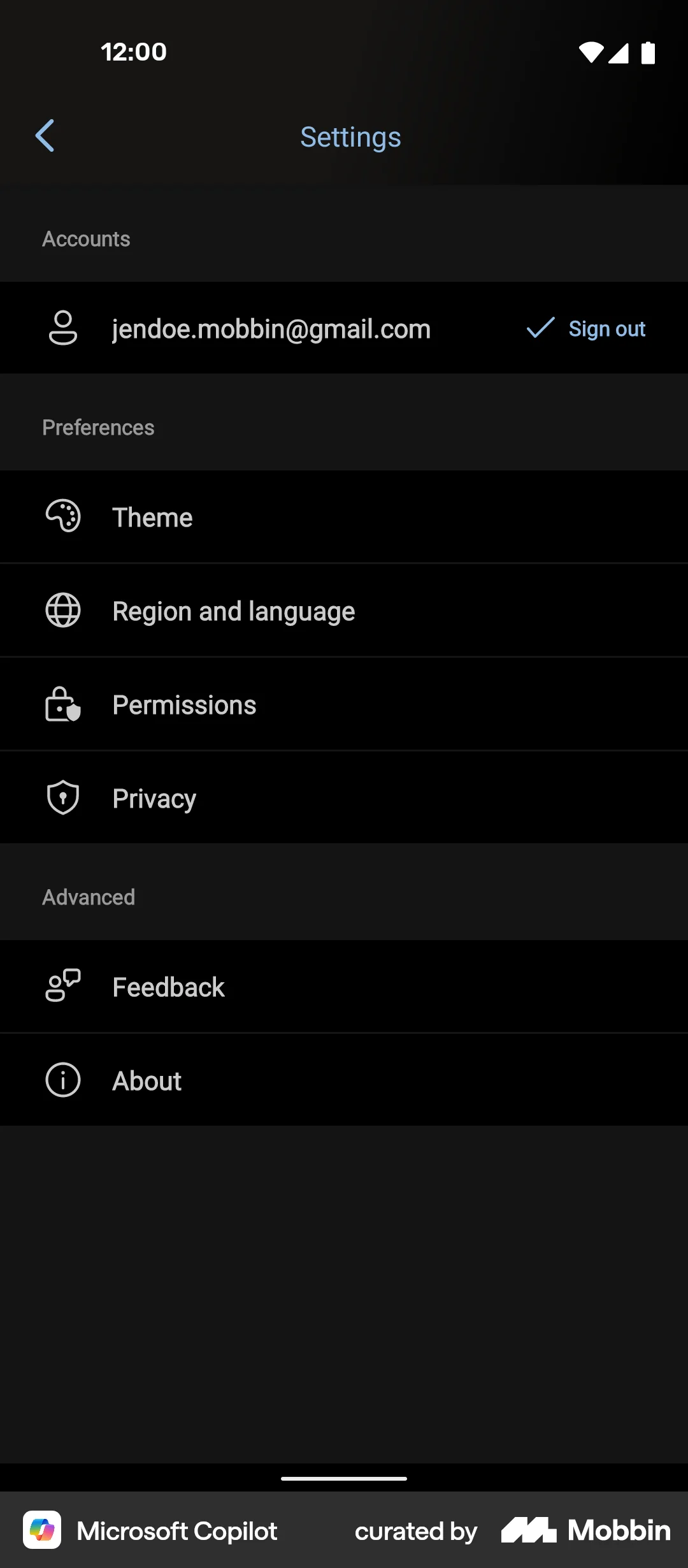 Microsoft Copilot Android AI App screen