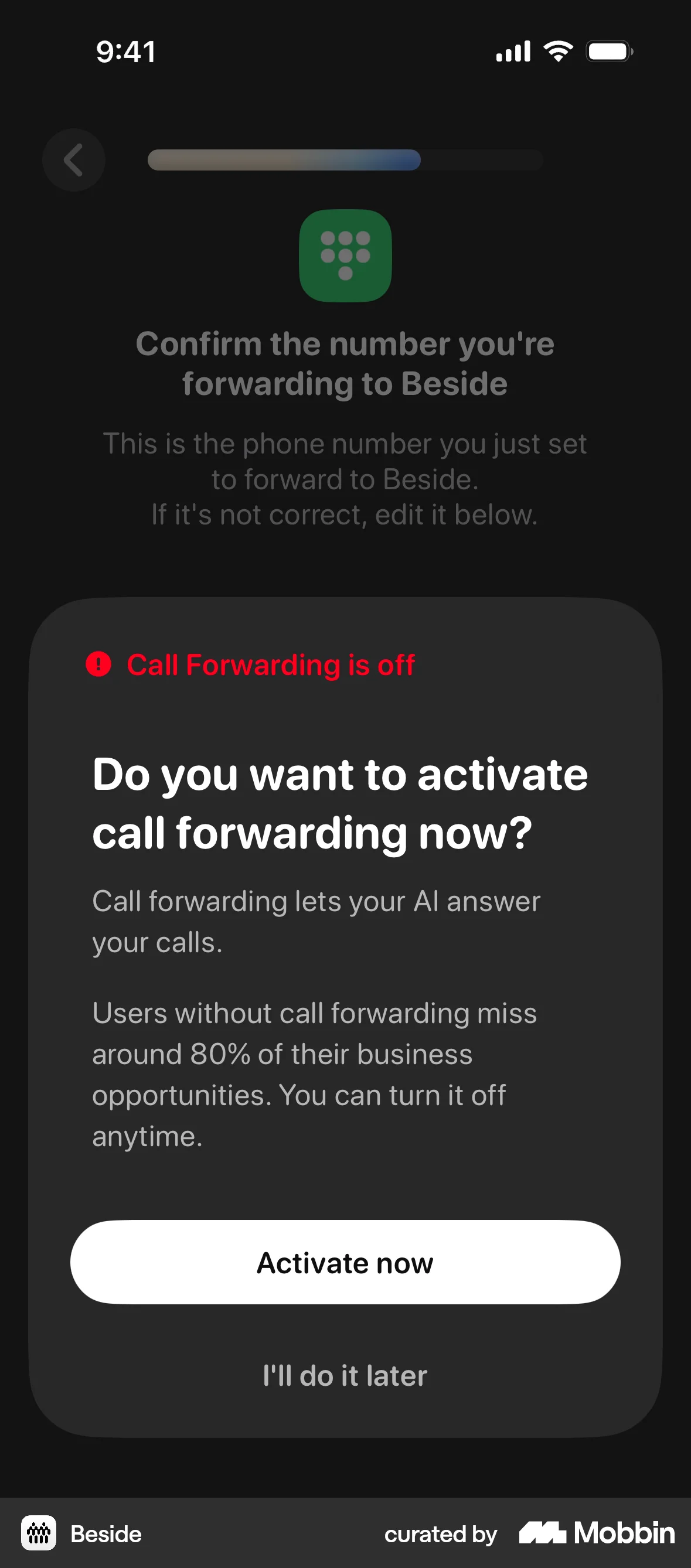 Beside iOS Confirmation screen