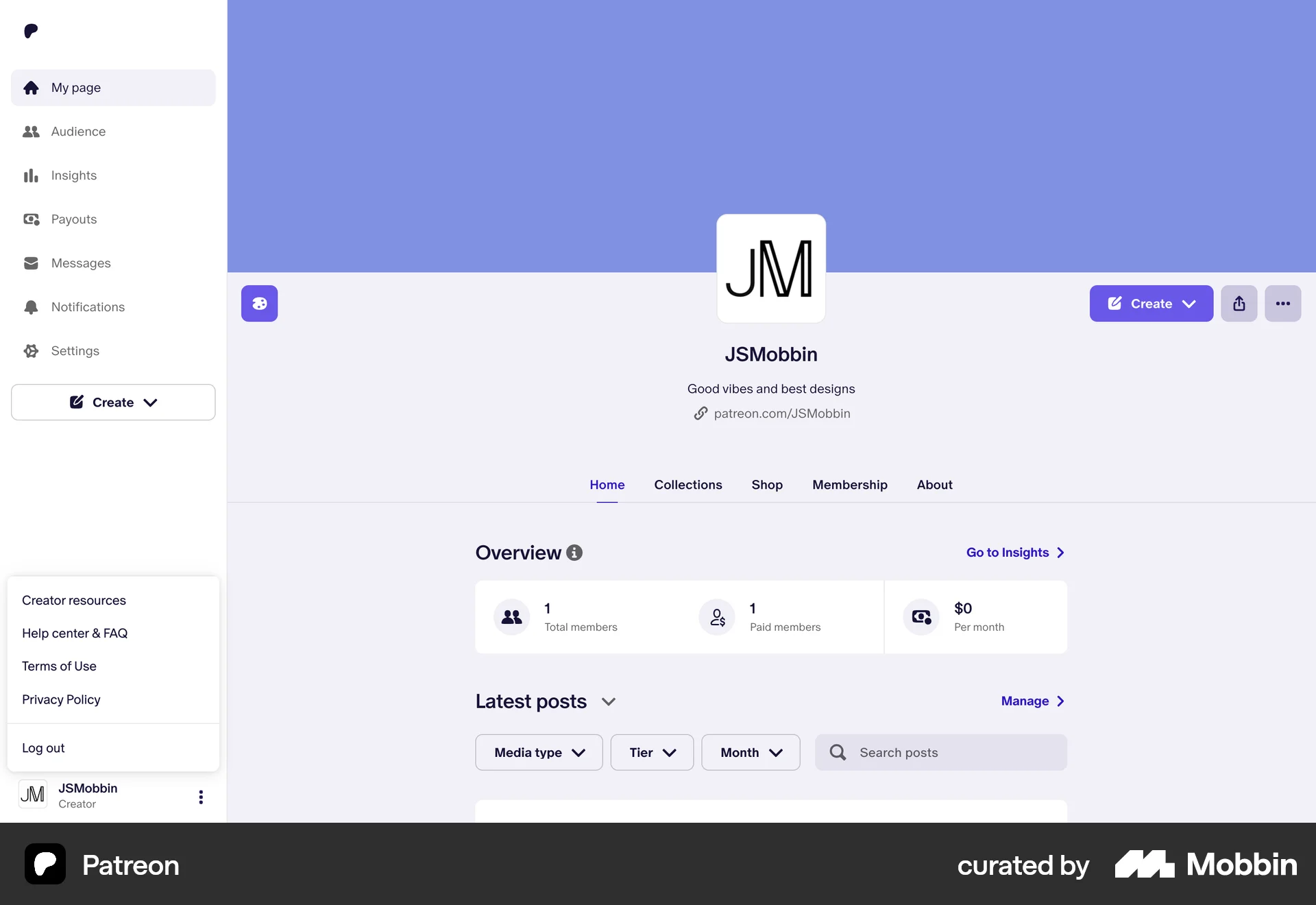 Patreon Web My Account & Profile screen