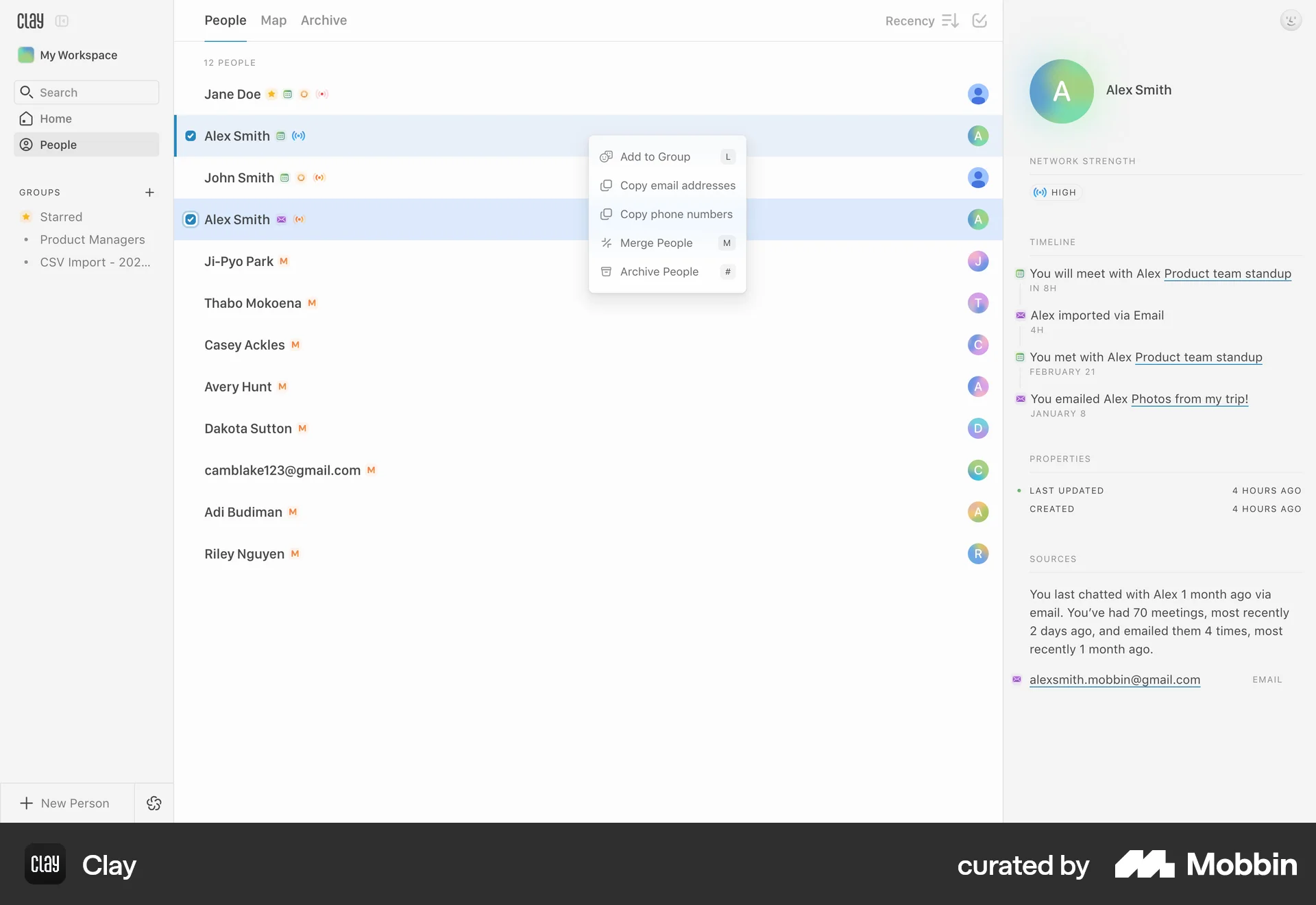 Clay Web screen containing Context Menu UI element