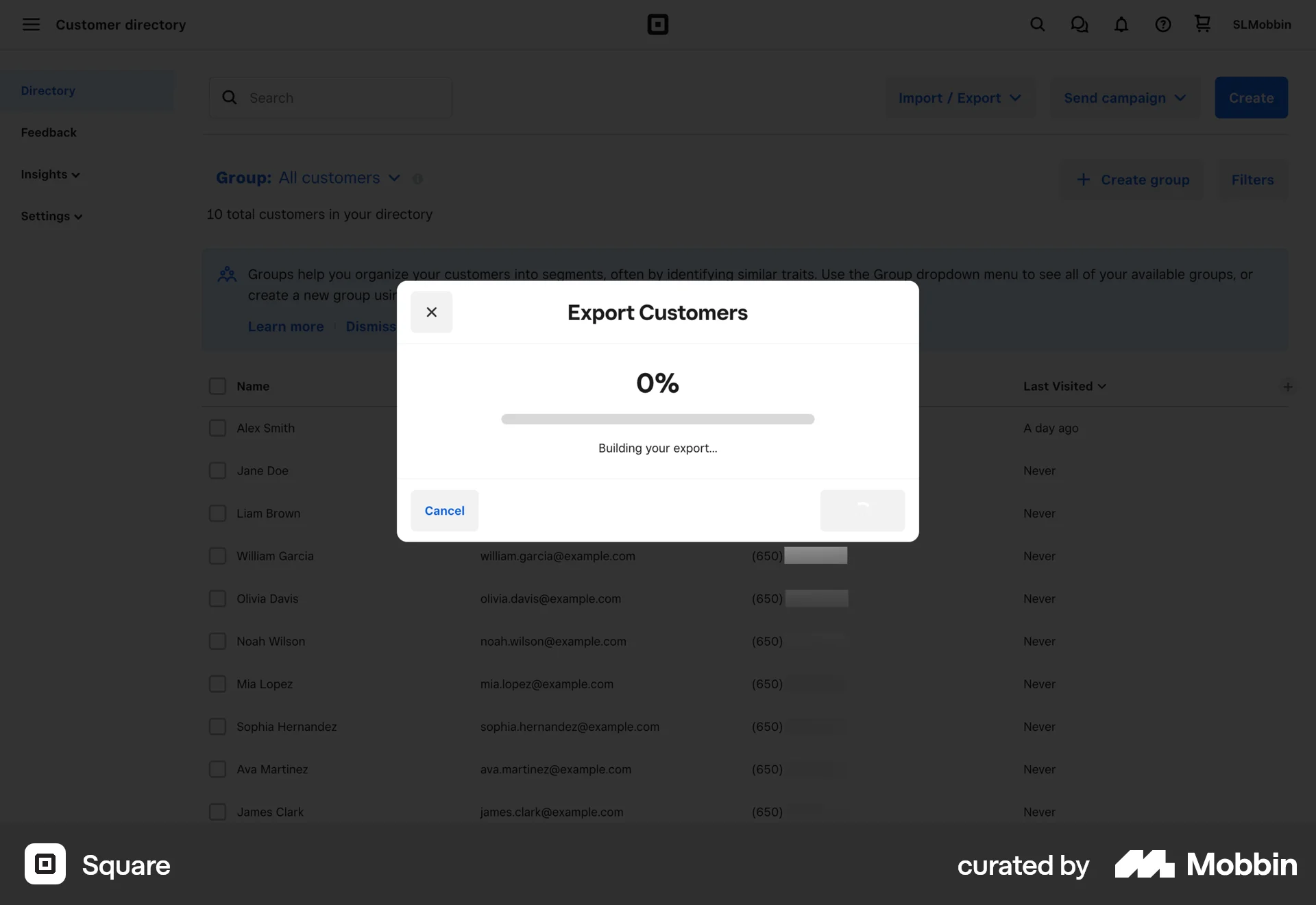 Square Web screen containing Loading Indicator UI element