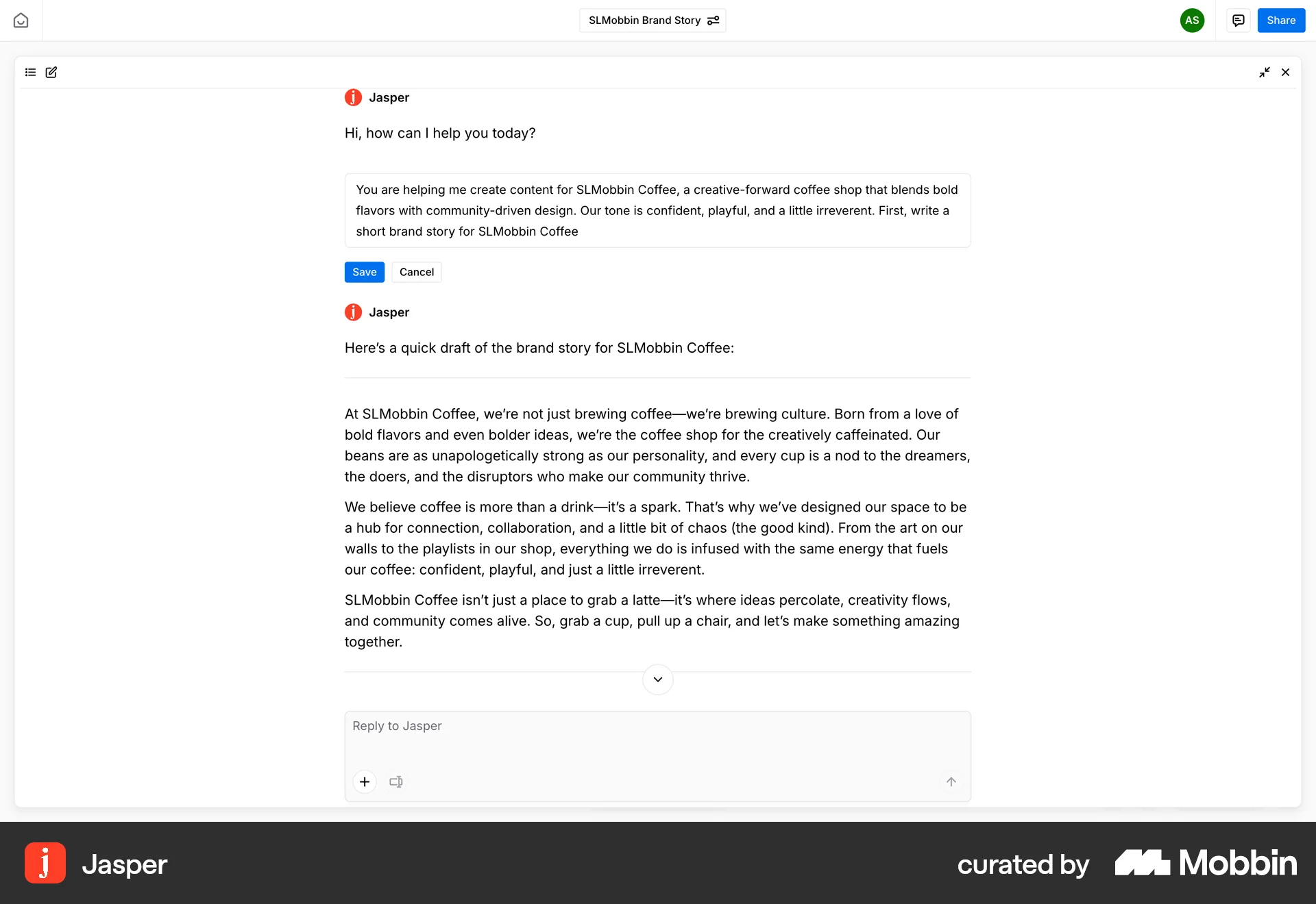 Jasper Web Edit screen