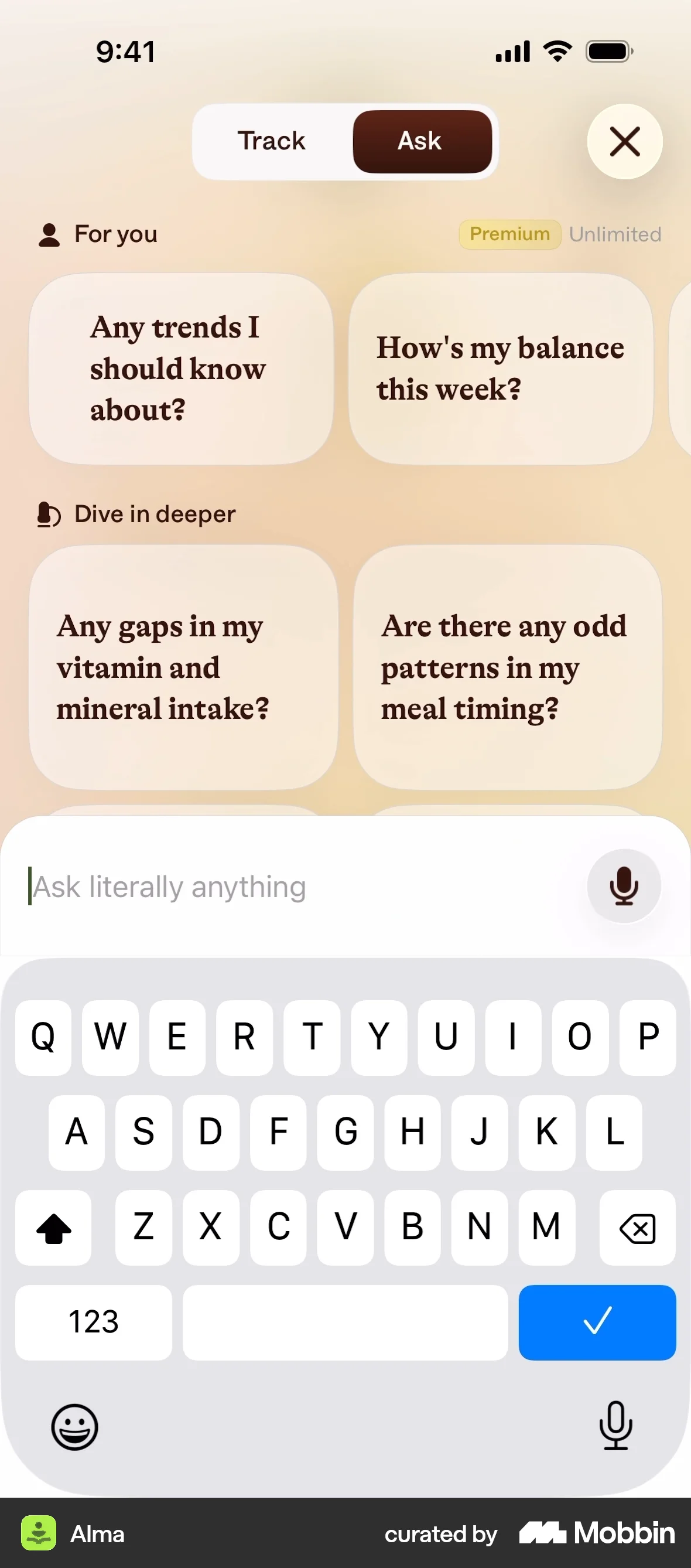 Alma iOS Chat Bot screen
