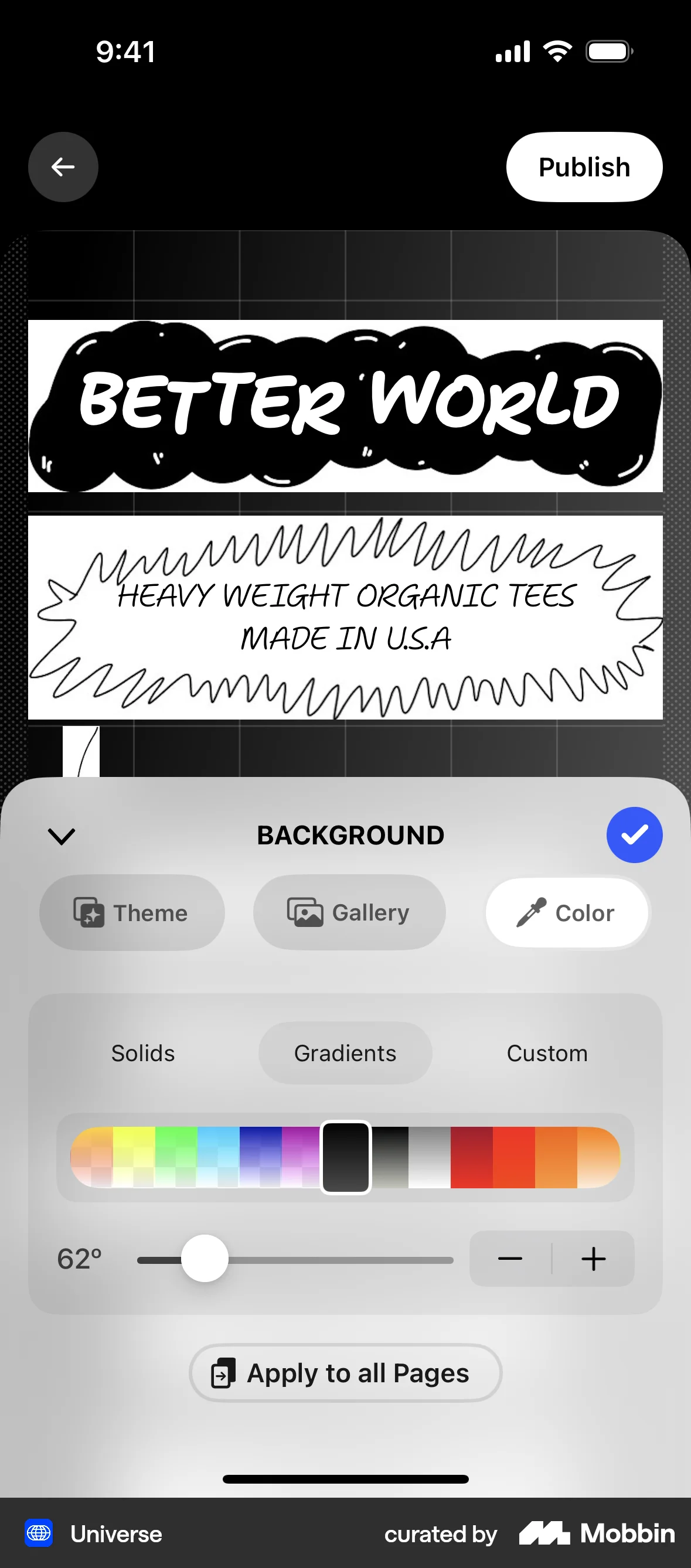 Universe iOS screen containing Slider UI element