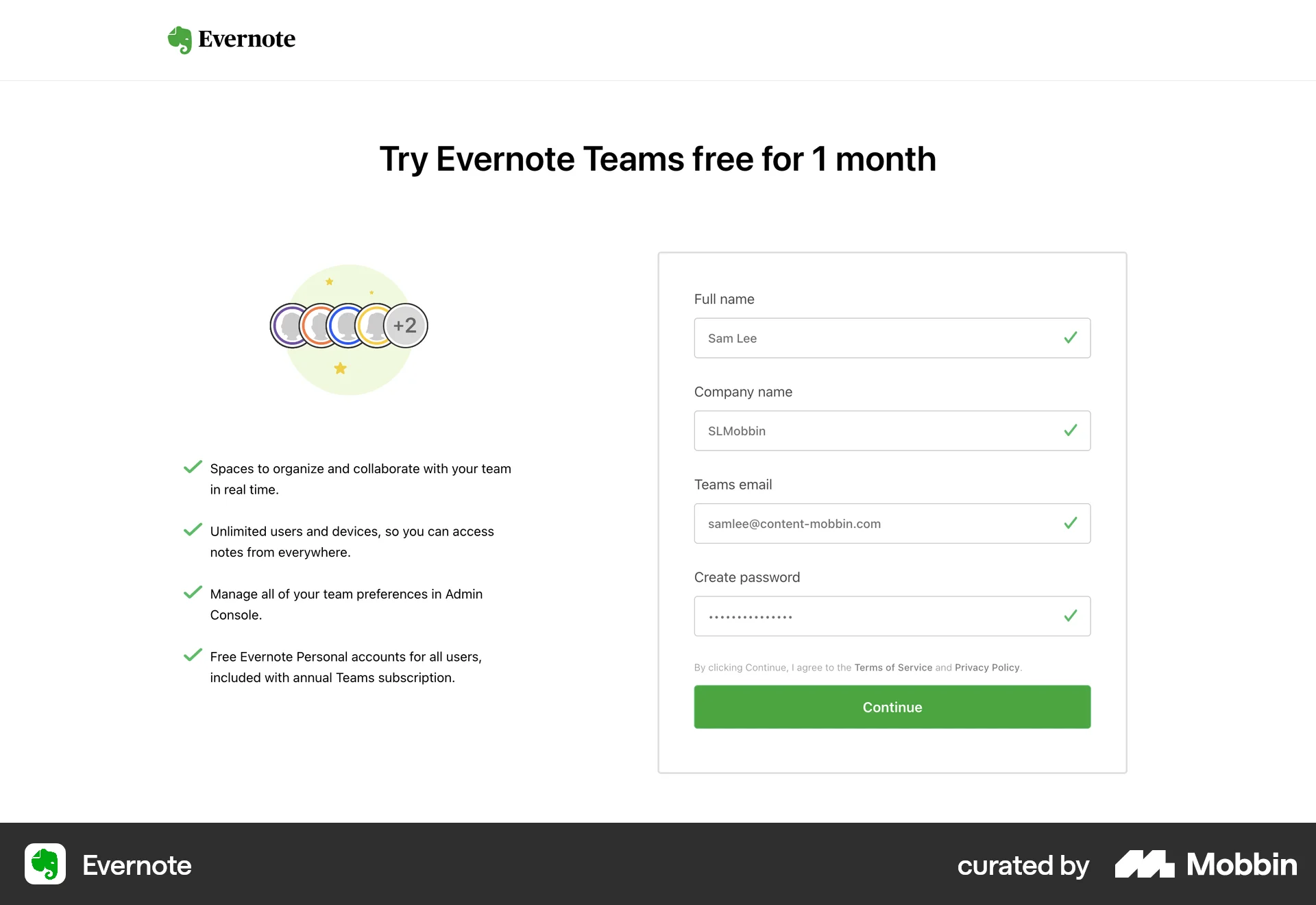 Evernote Web Feature Info screen