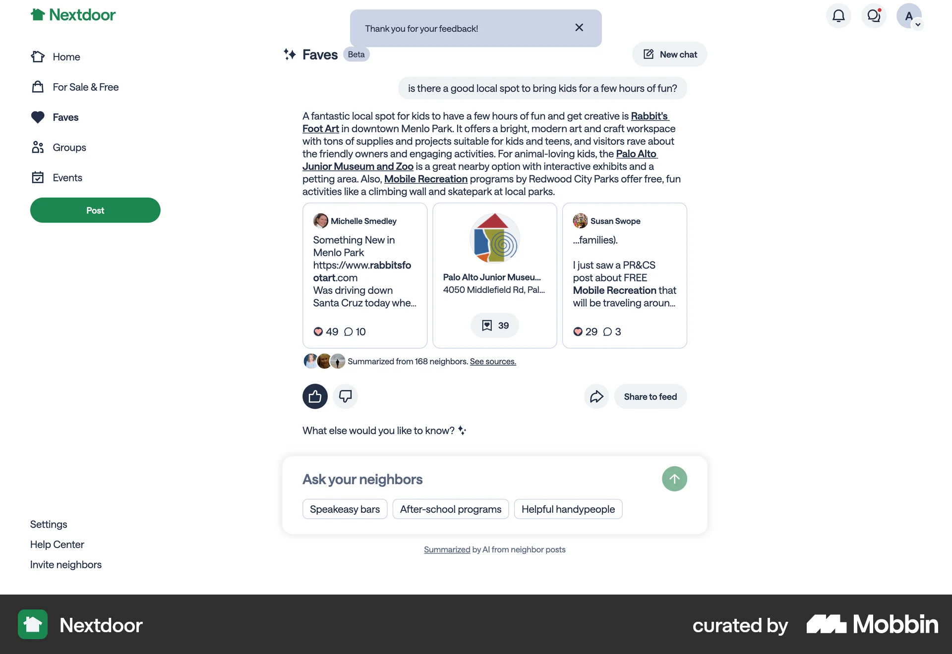 Nextdoor Web Feedback screen
