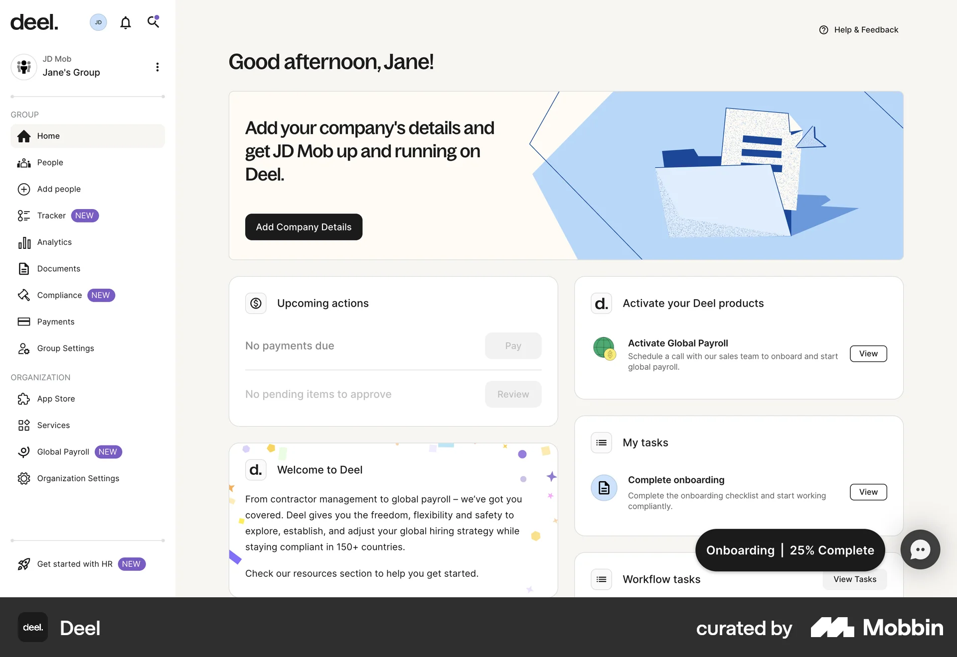 Deel Web screen containing Floating Action Button UI element