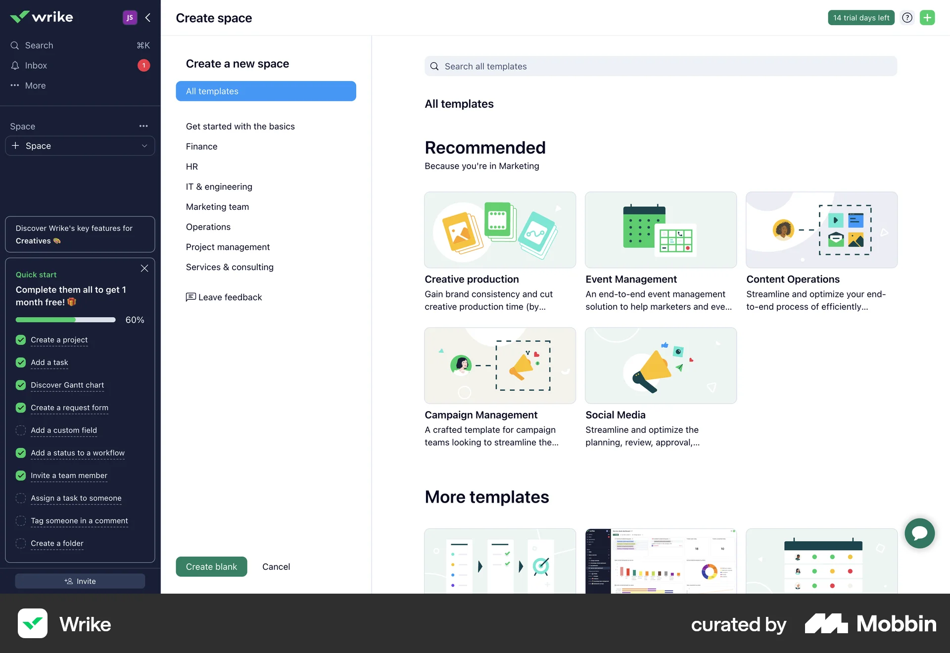 Wrike Web Goal & Task screen