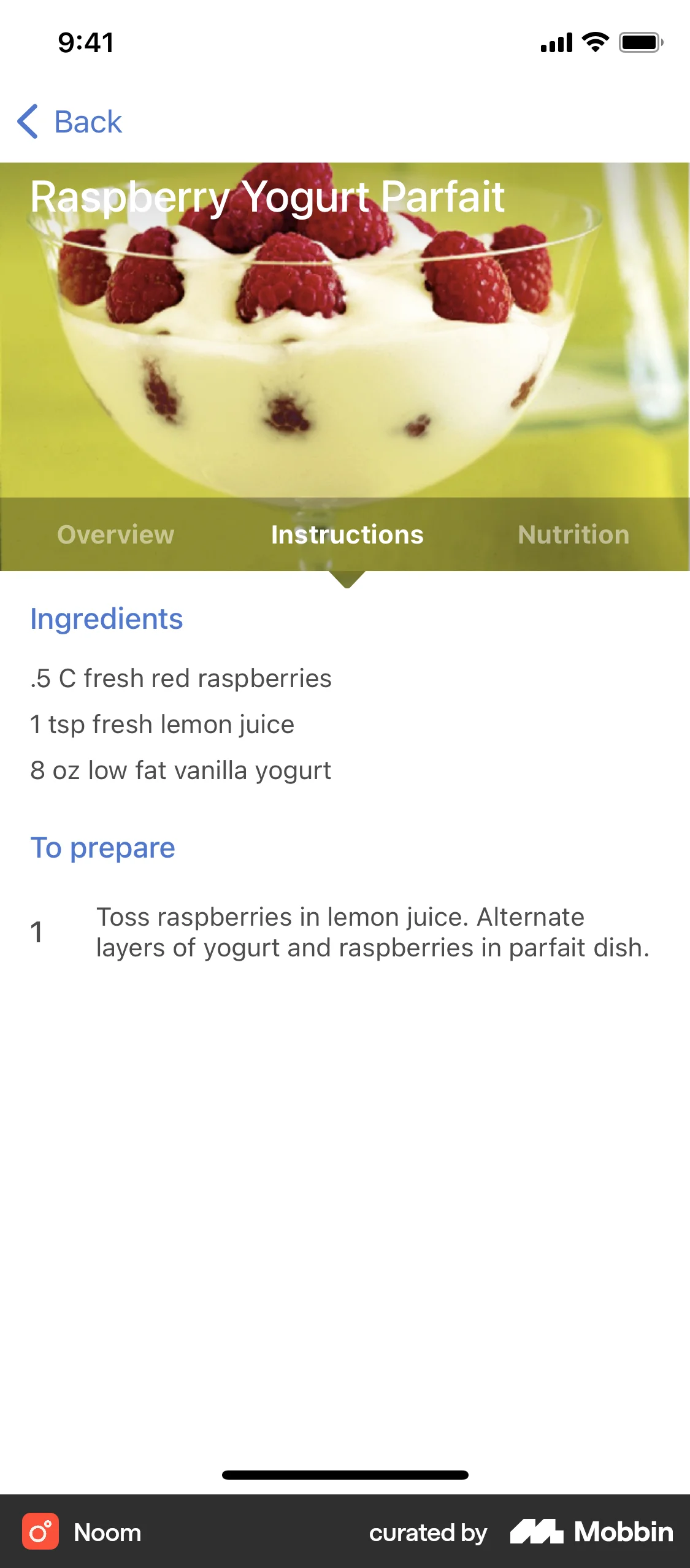 Noom iOS Recipe Detail screen