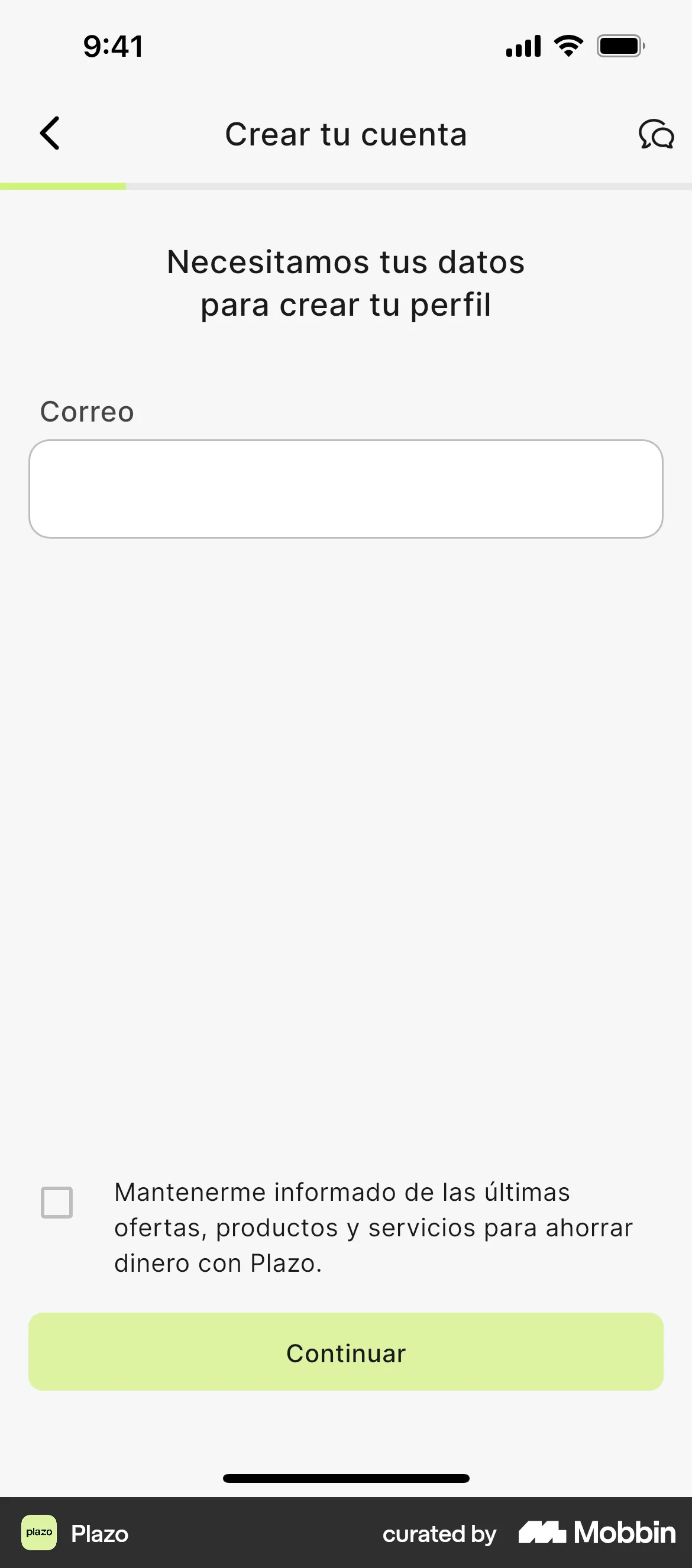 Plazo Onboarding screen