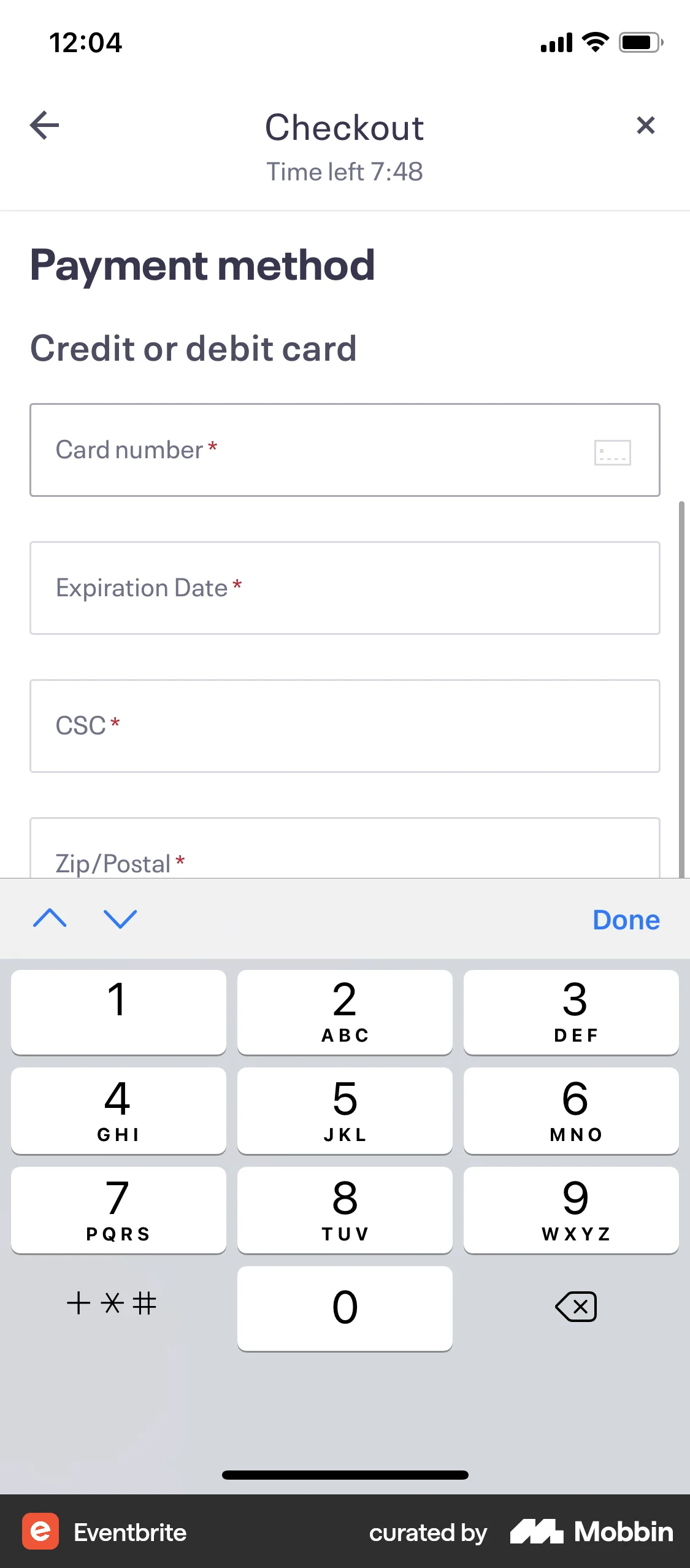 Eventbrite iOS Checkout screen