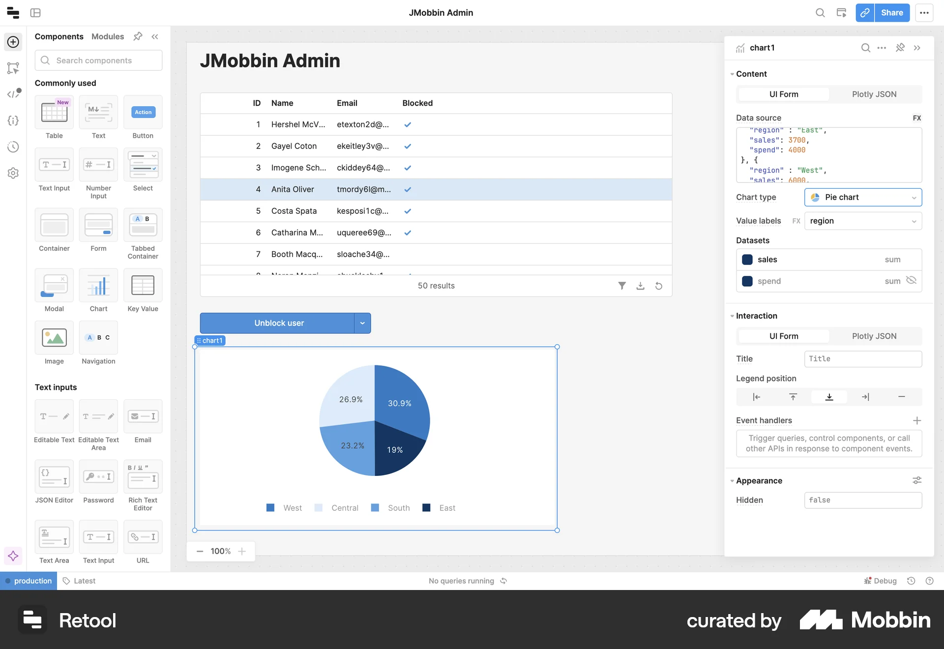 Retool Web Admin Dashboard screen