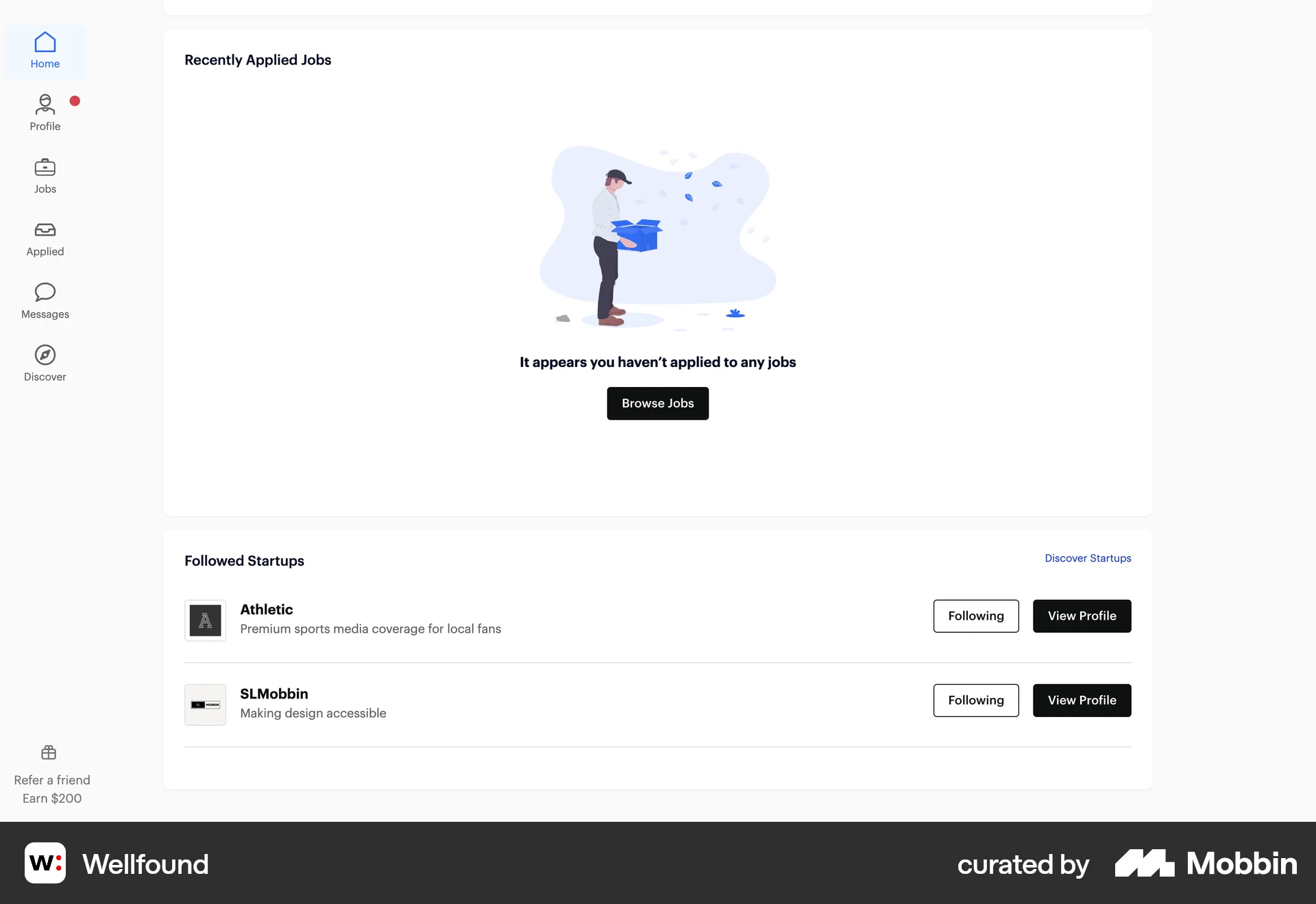 Wellfound Web Followers & Following screen