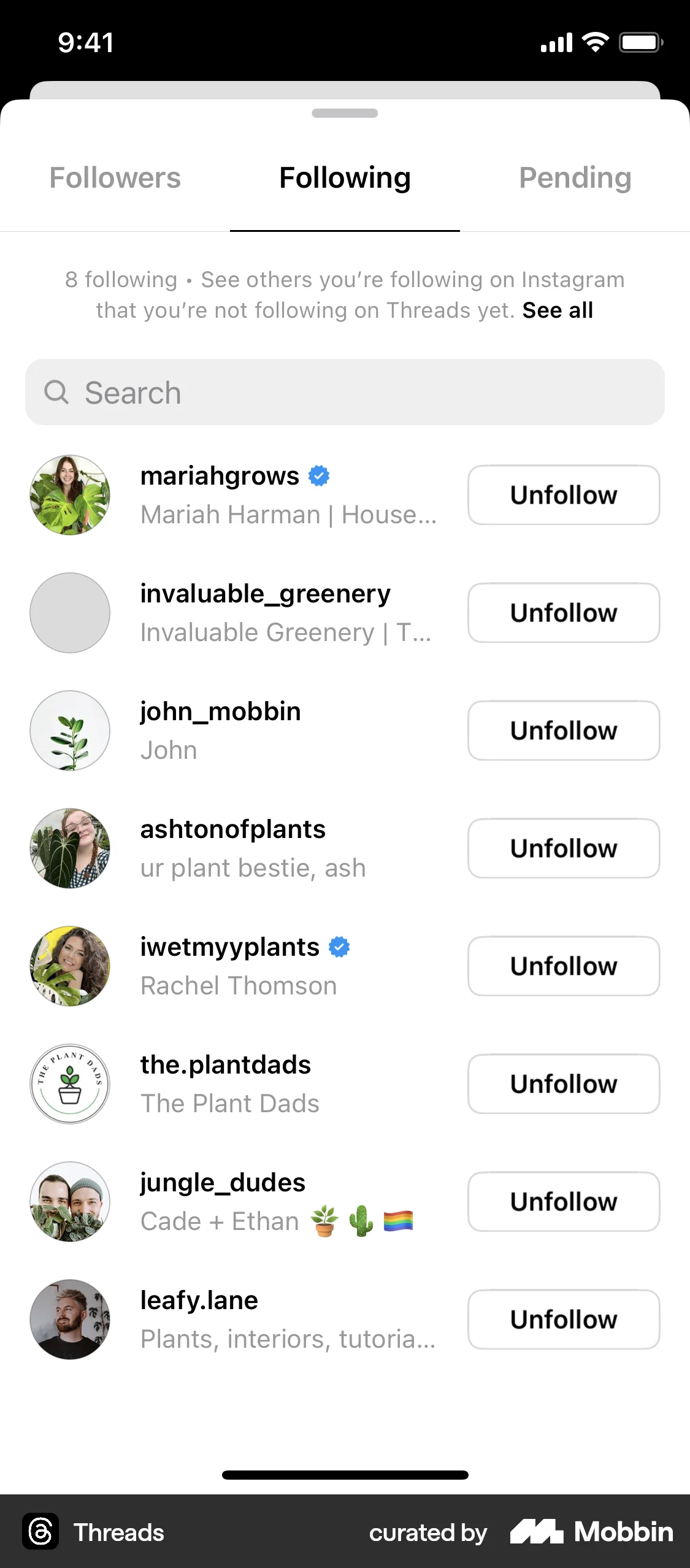 Threads iOS Followers & Following screen