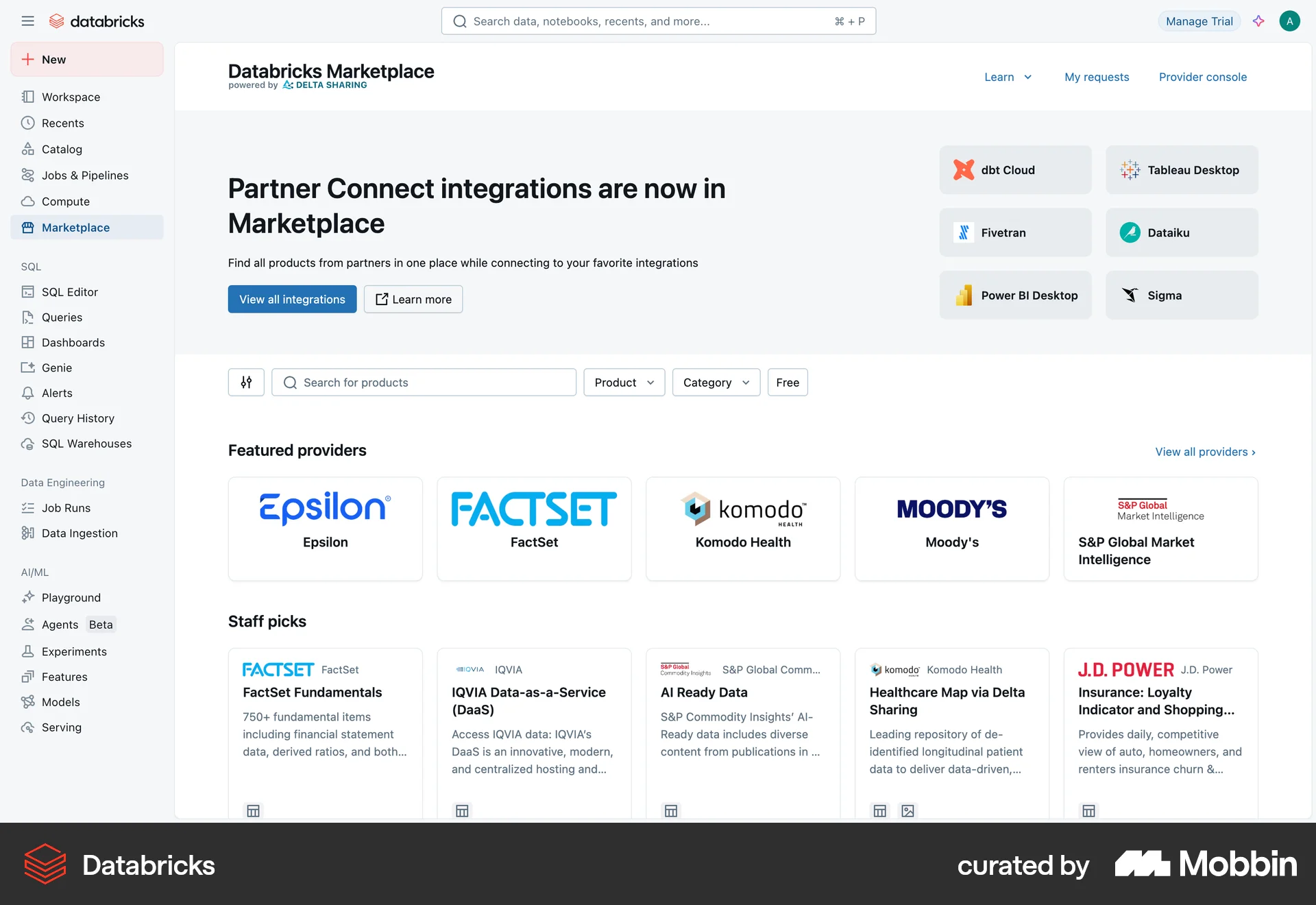 Databricks Web Suggestions & Similar Items screen