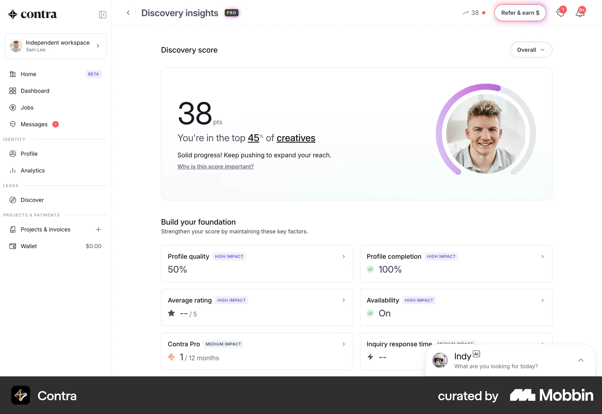Contra Web Dashboard screen