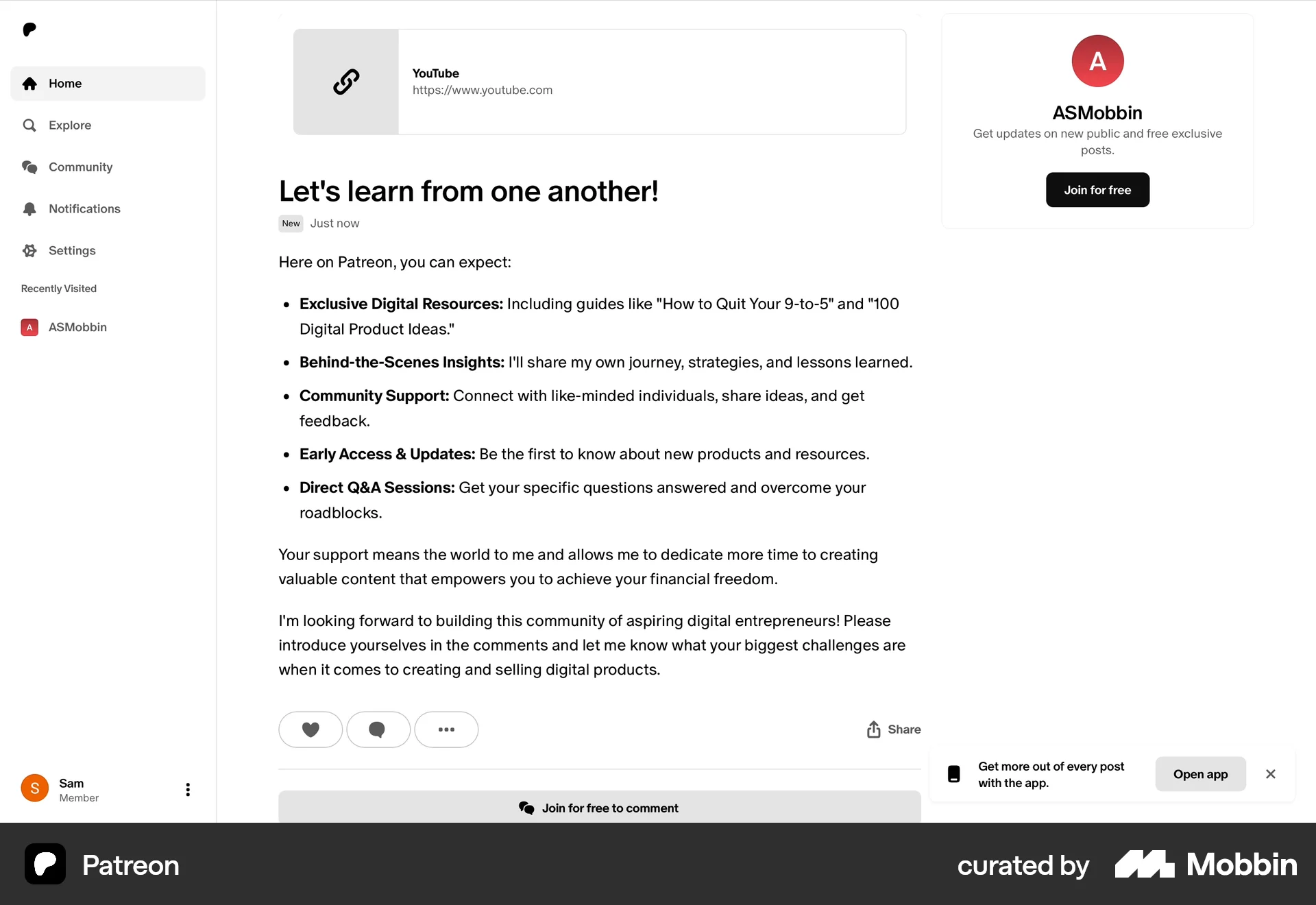 Patreon Web Post Detail screen