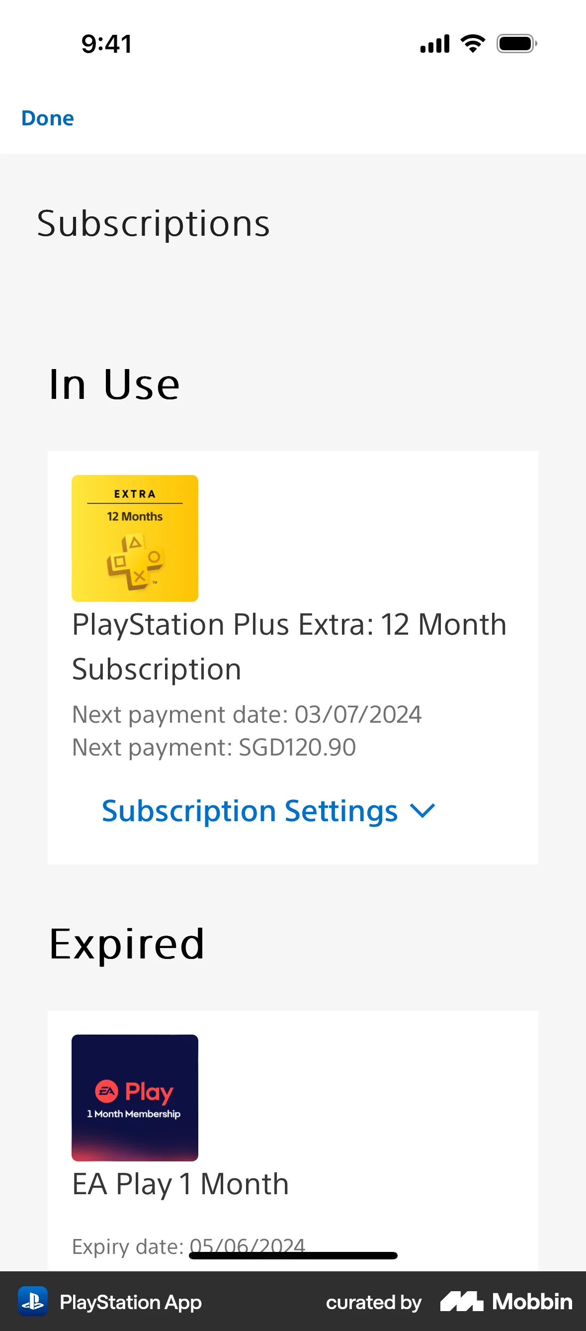 PlayStation App iOS Billing screen