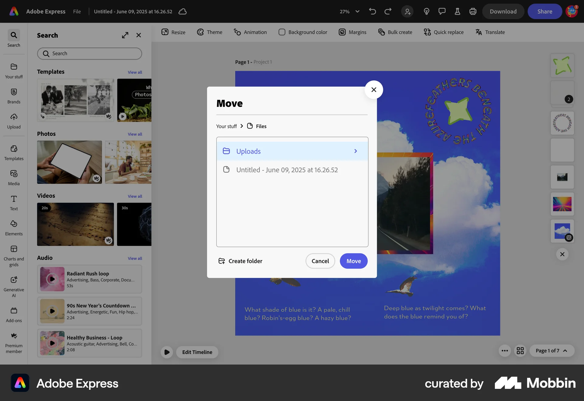 Adobe Express Web Move screen