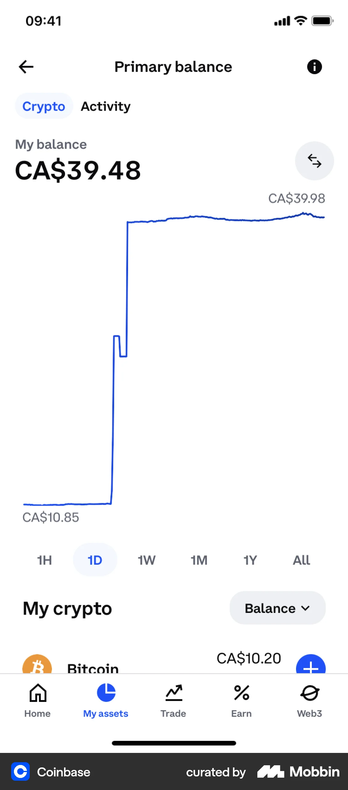 Coinbase iOS Graph UI Design screen