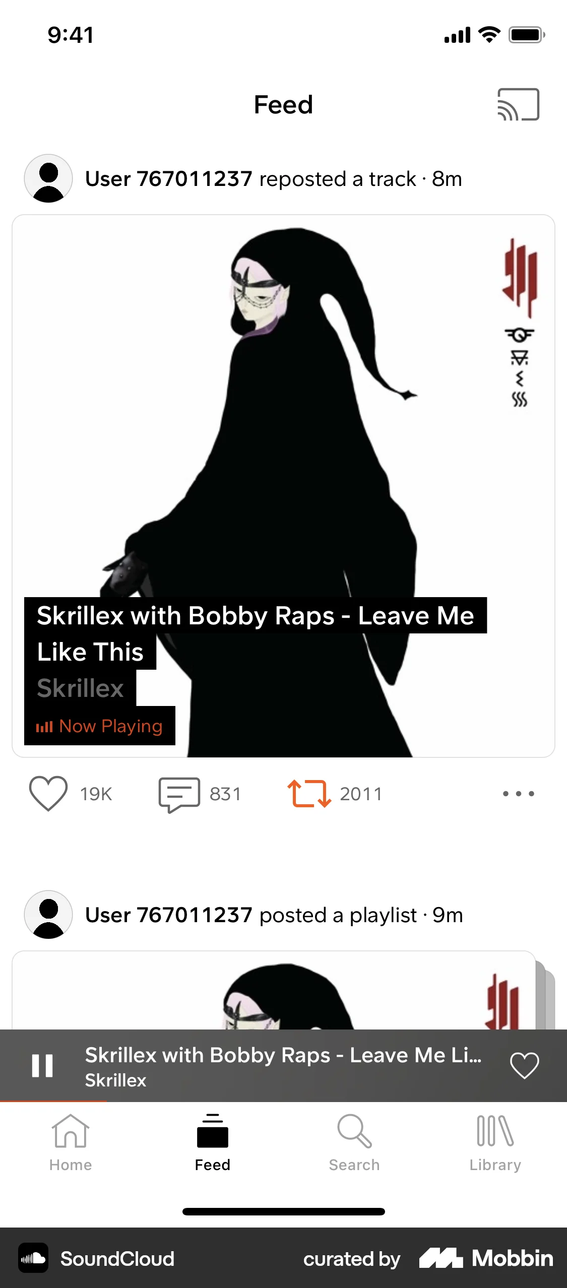 SoundCloud iOS Social Feed screen