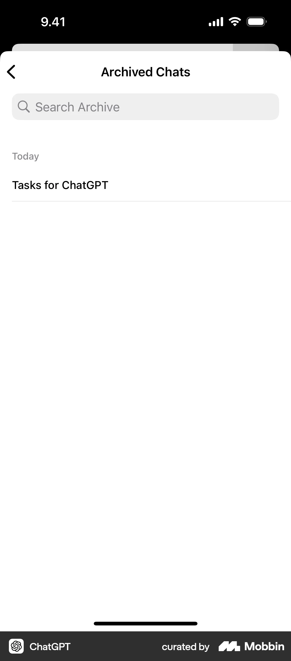 ChatGPT iOS Trash & Archive screen