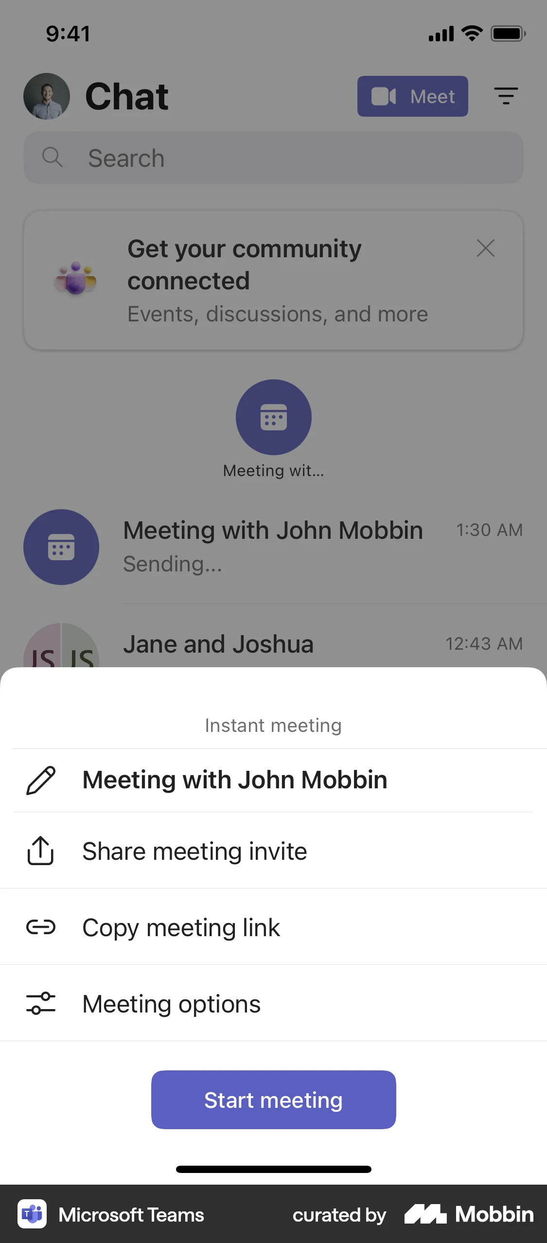 Microsoft Teams iOS Action Option screen