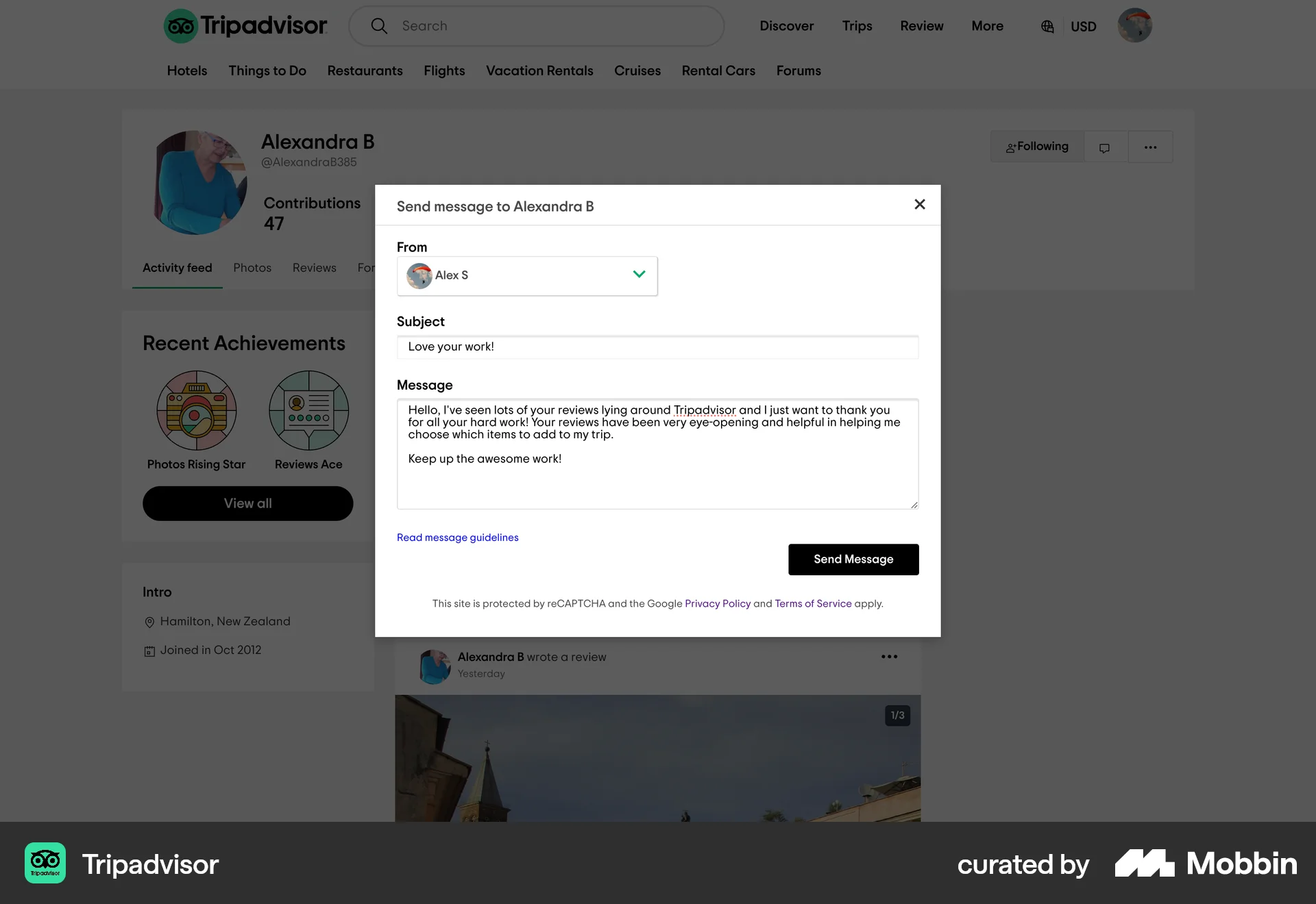 Tripadvisor Web Emails & Messages screen