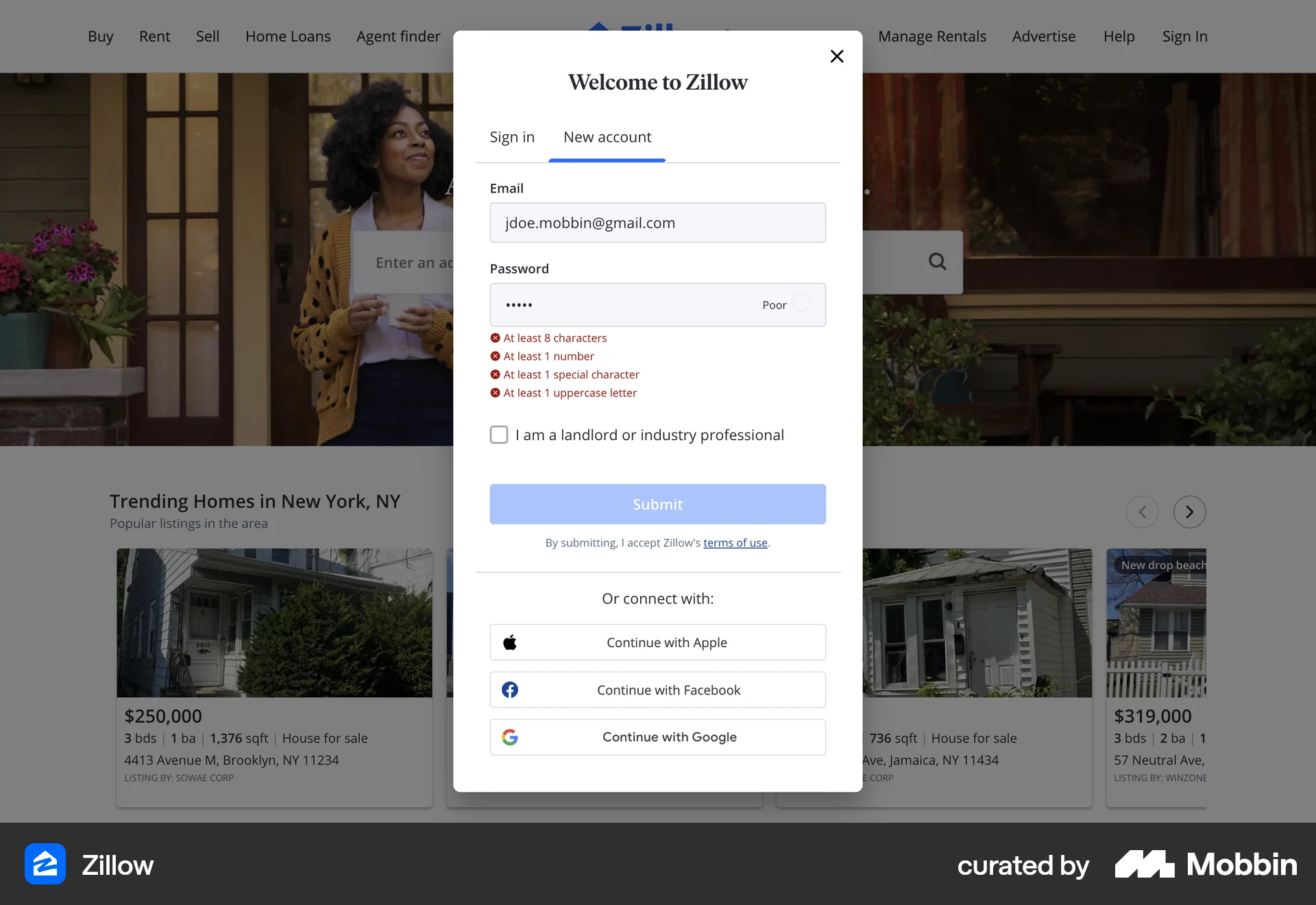 Zillow Web Real Estate App screen