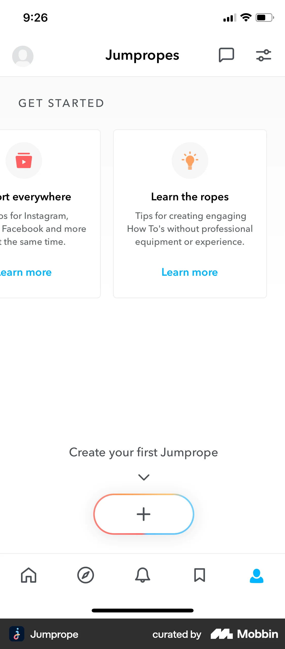 Jumprope iOS Photo & Video App screen