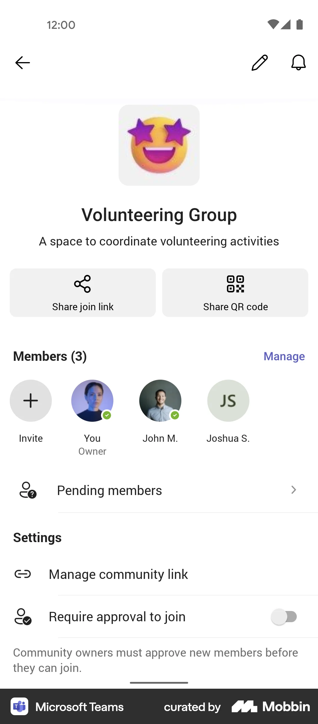 Microsoft Teams Android Groups & Community screen