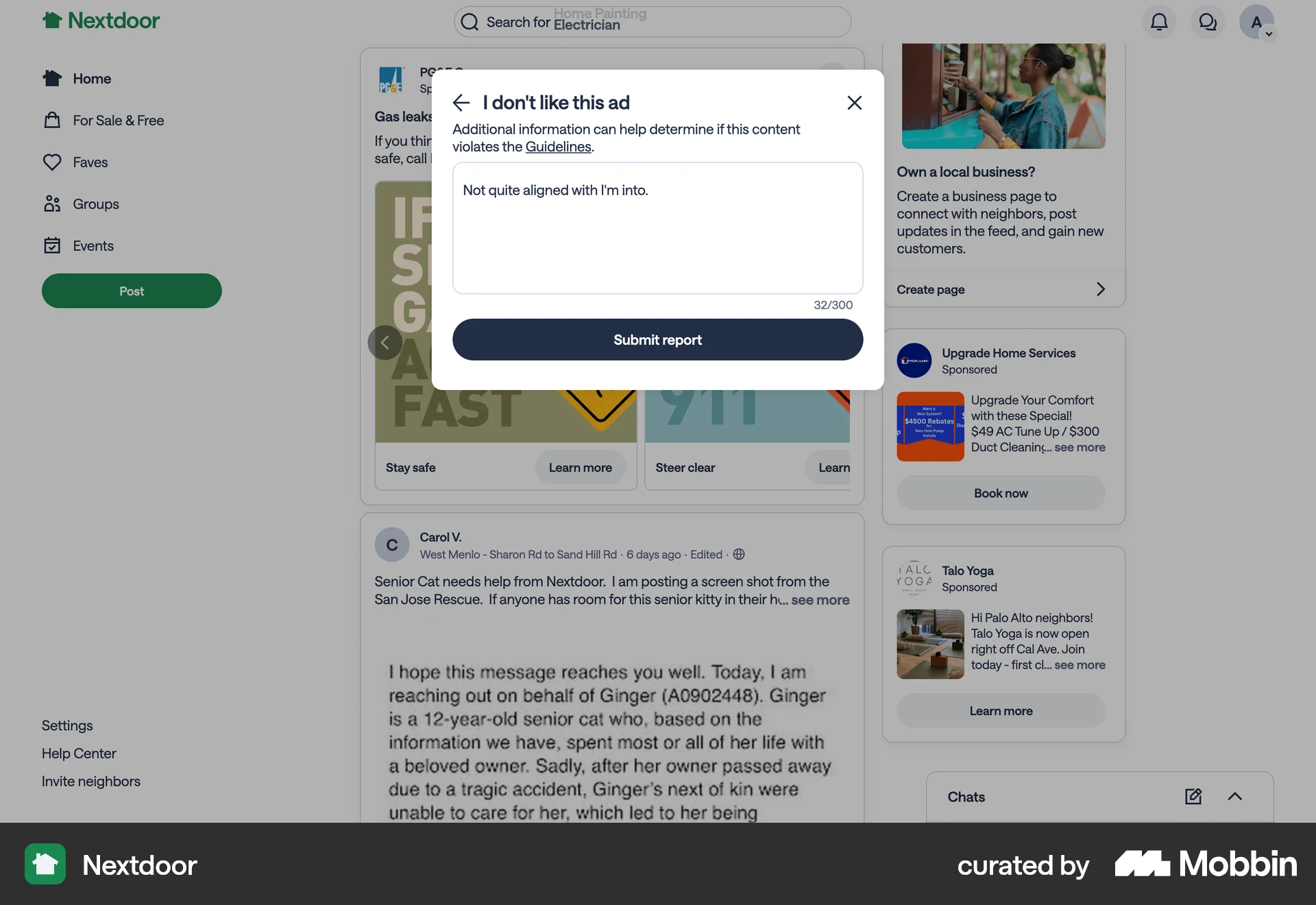 Nextdoor Web Flag & Report screen