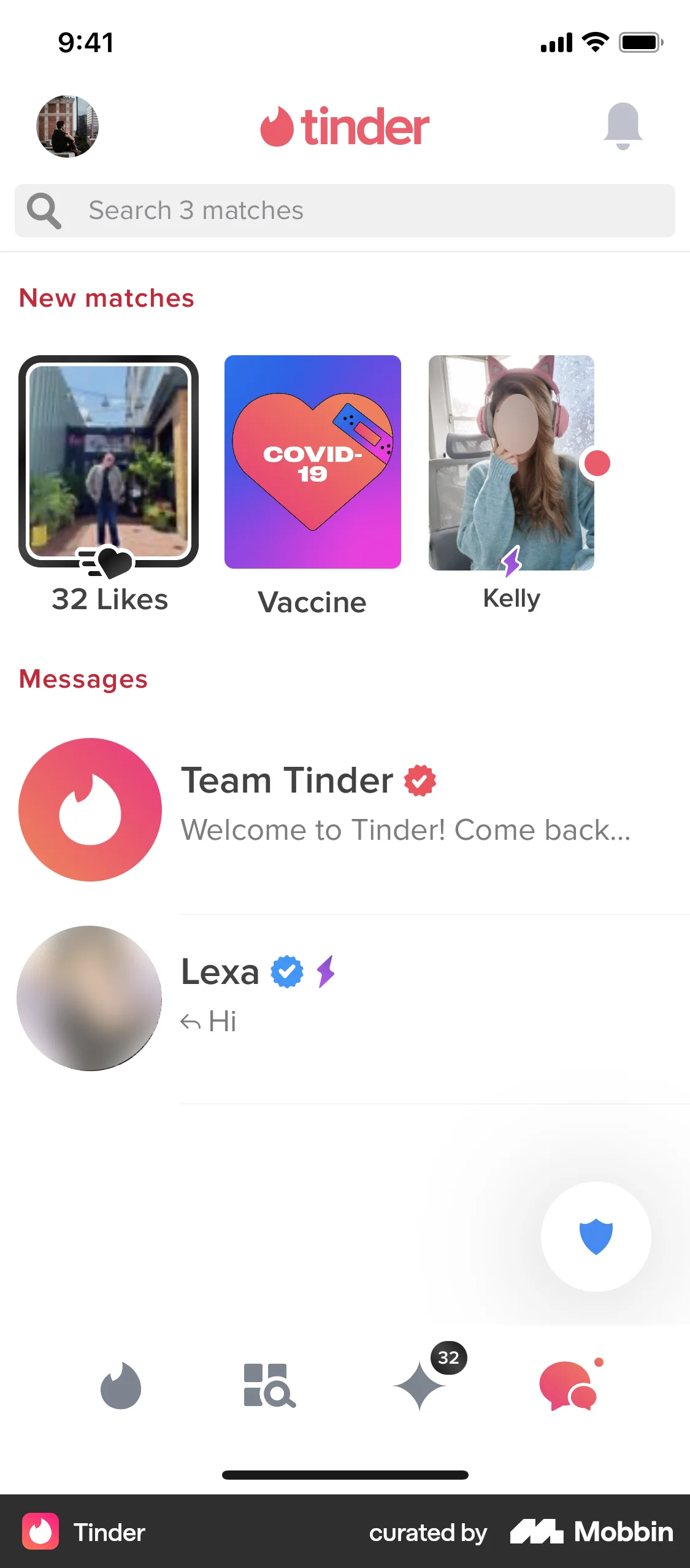 Tinder iOS Emails & Messages screen