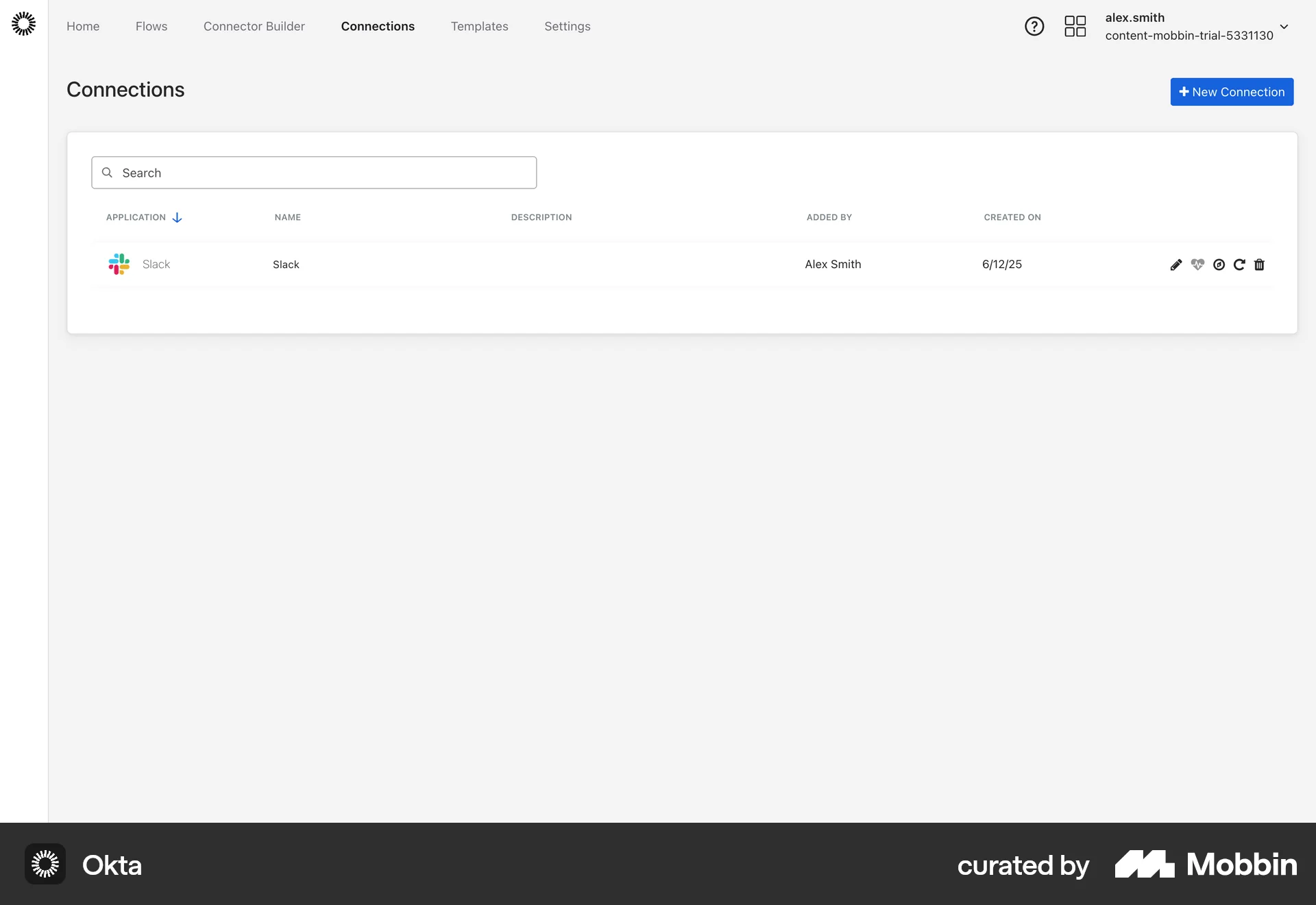 Okta Web screen containing Toolbar UI element