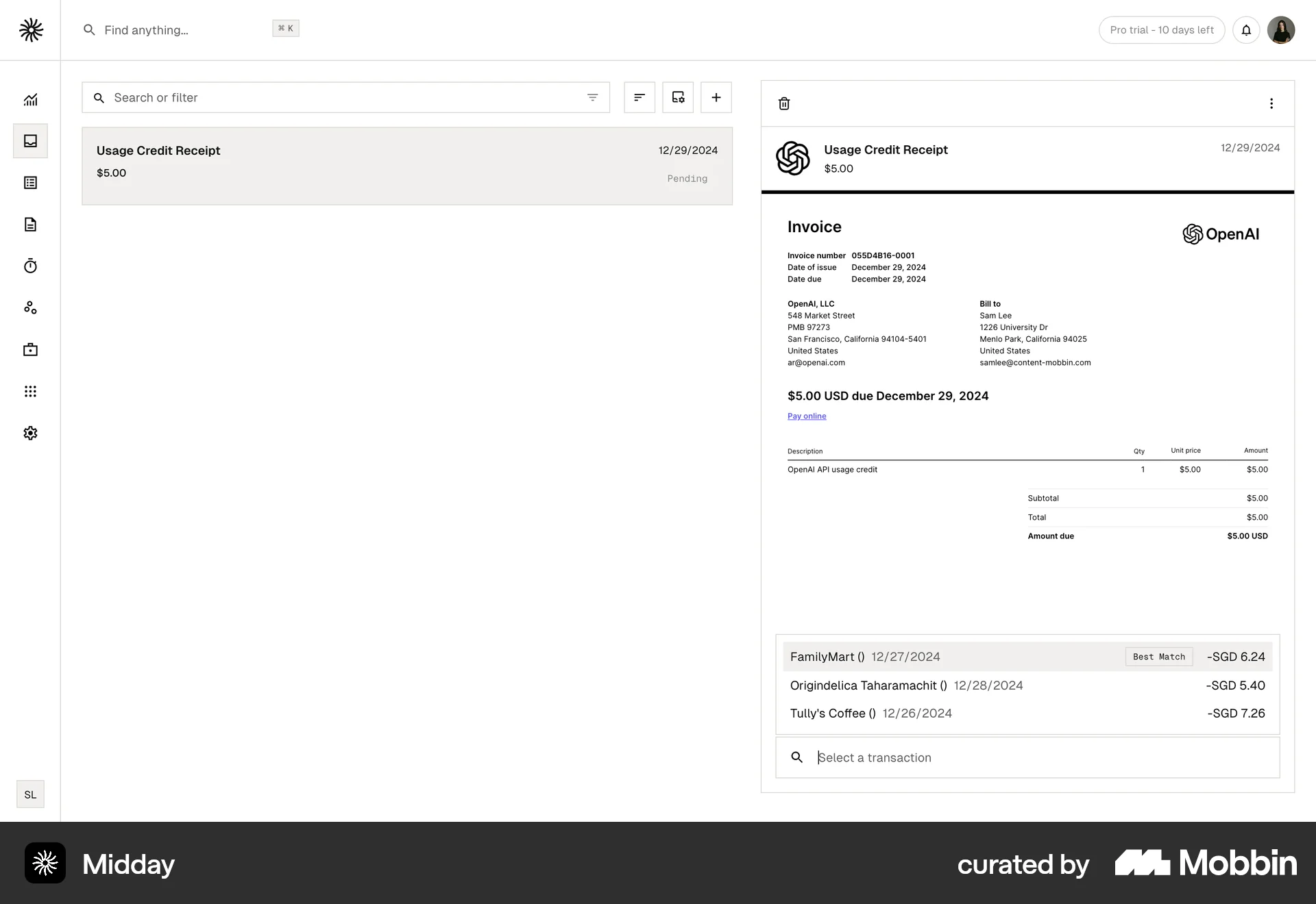 Midday Web screen containing Combobox UI element