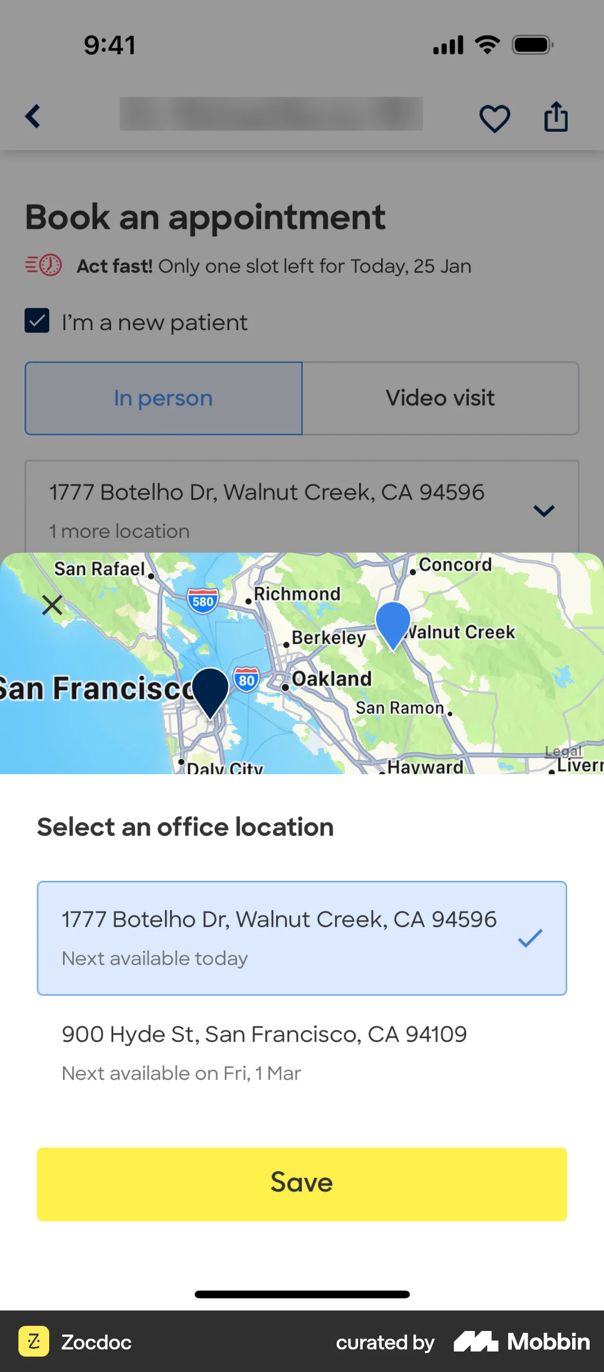 Zocdoc iOS Location & Address screen