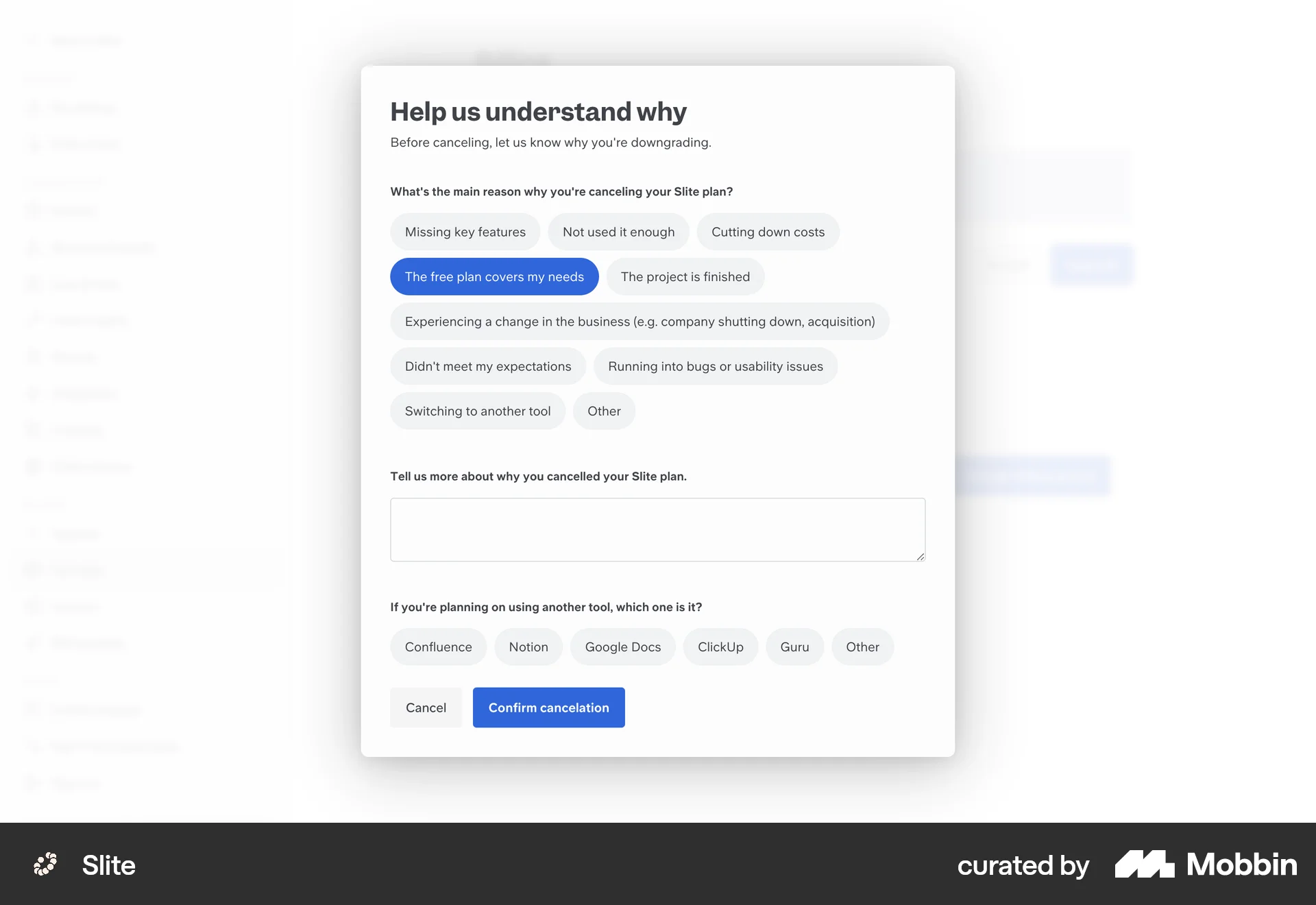 Slite Web Cancel screen