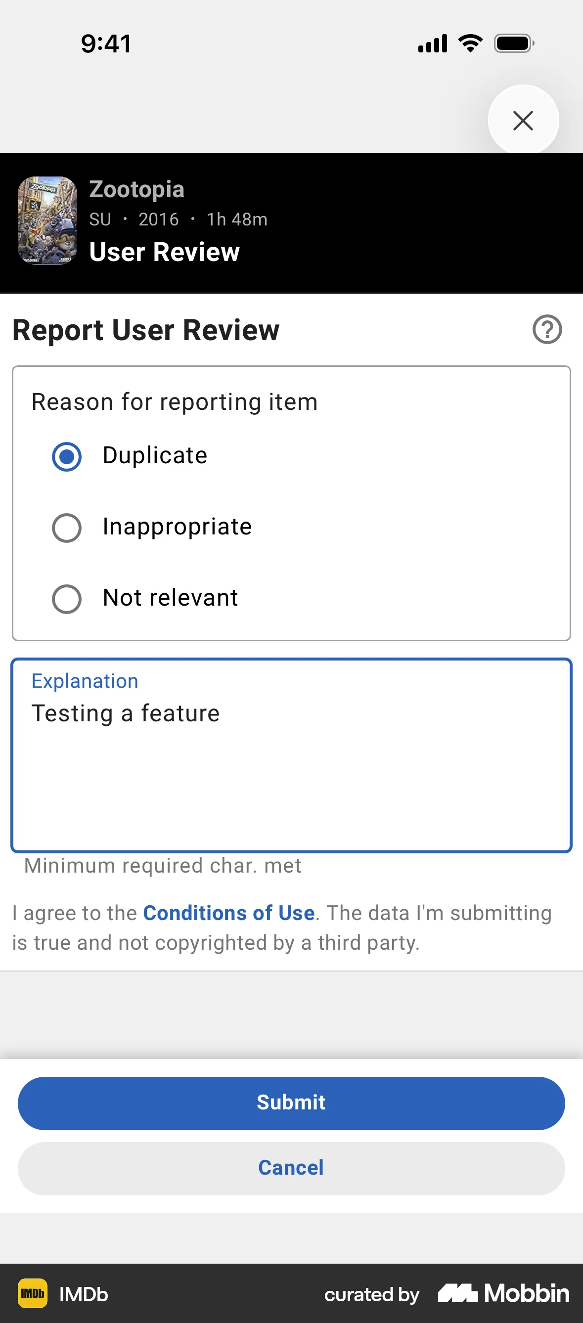 IMDb iOS screen containing Button UI element