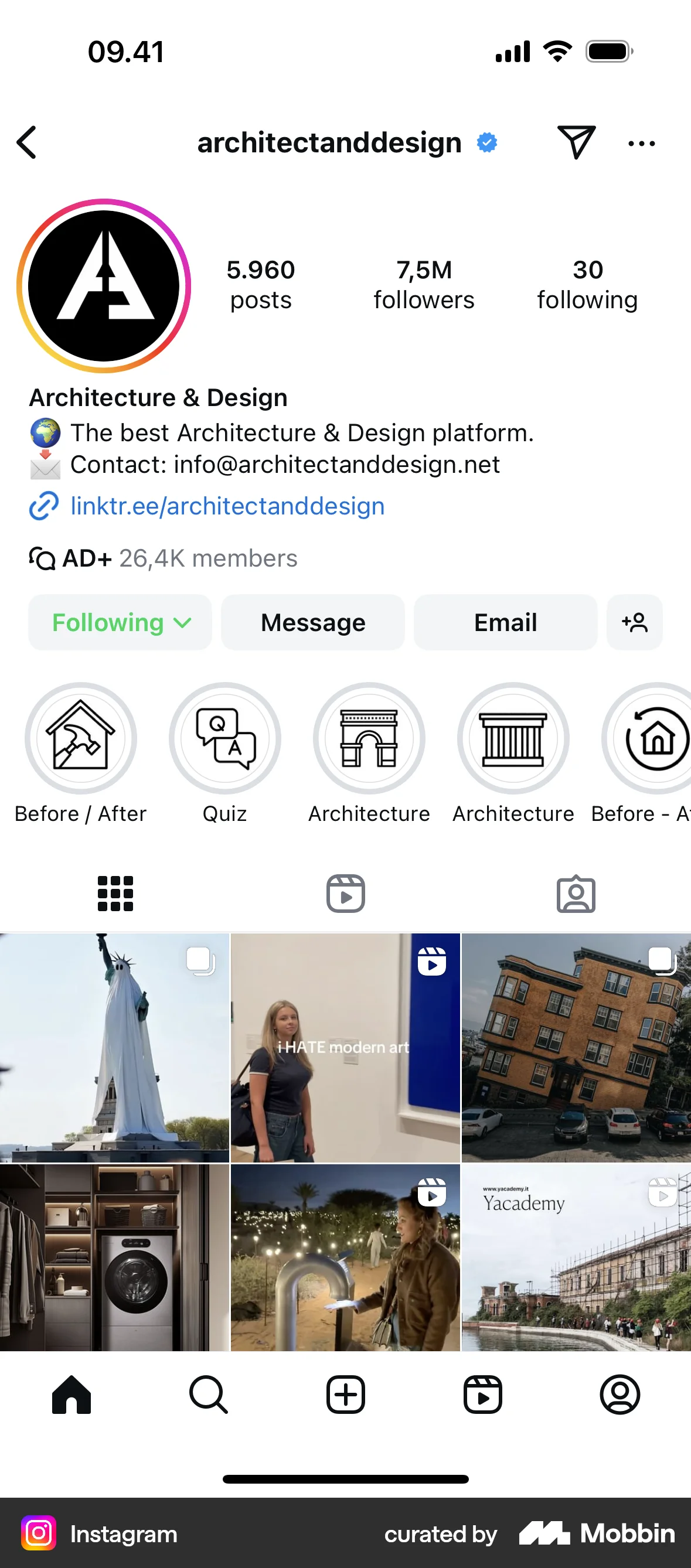 Instagram iOS User / Group Profile screen