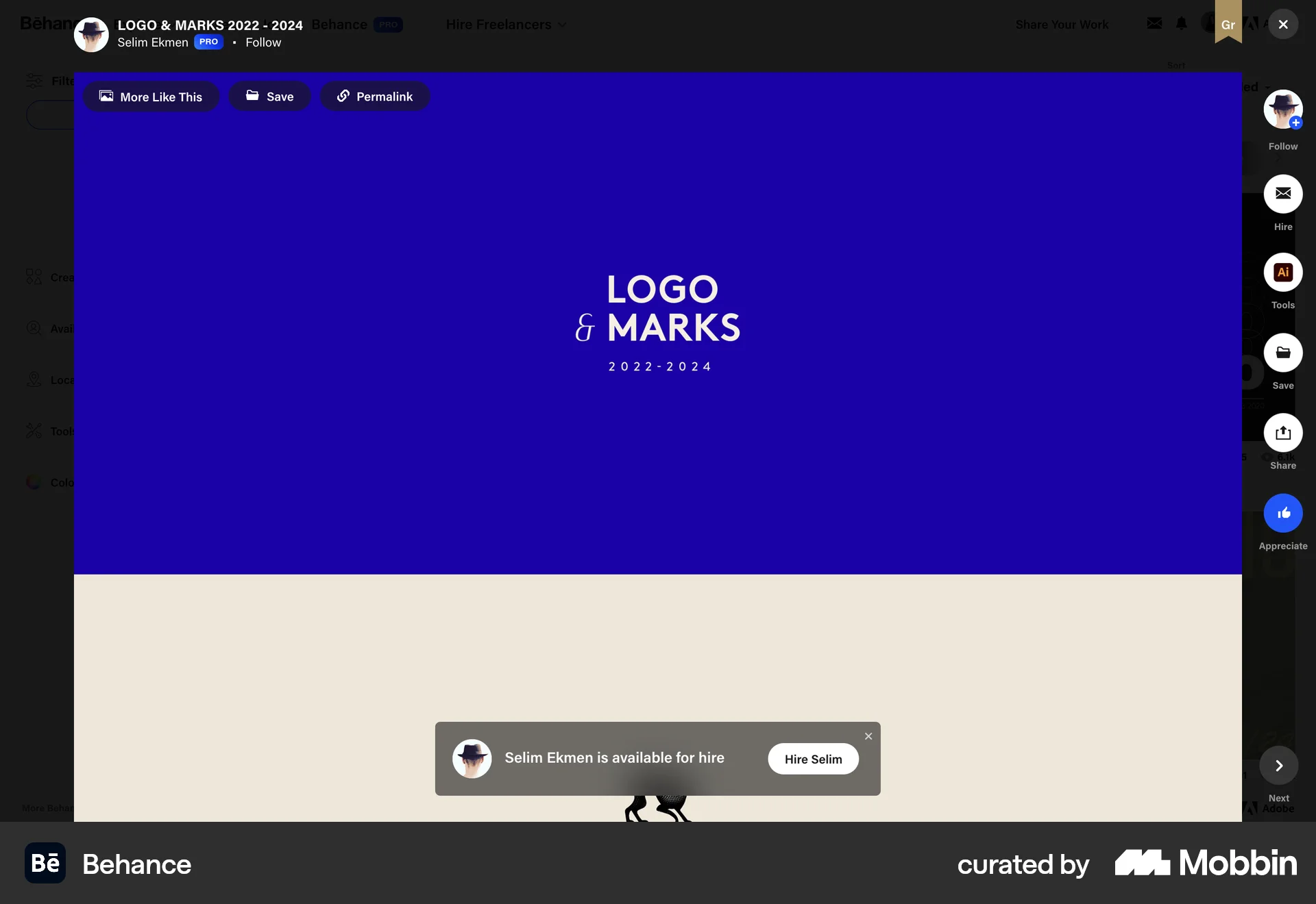 Behance Web Post Detail screen