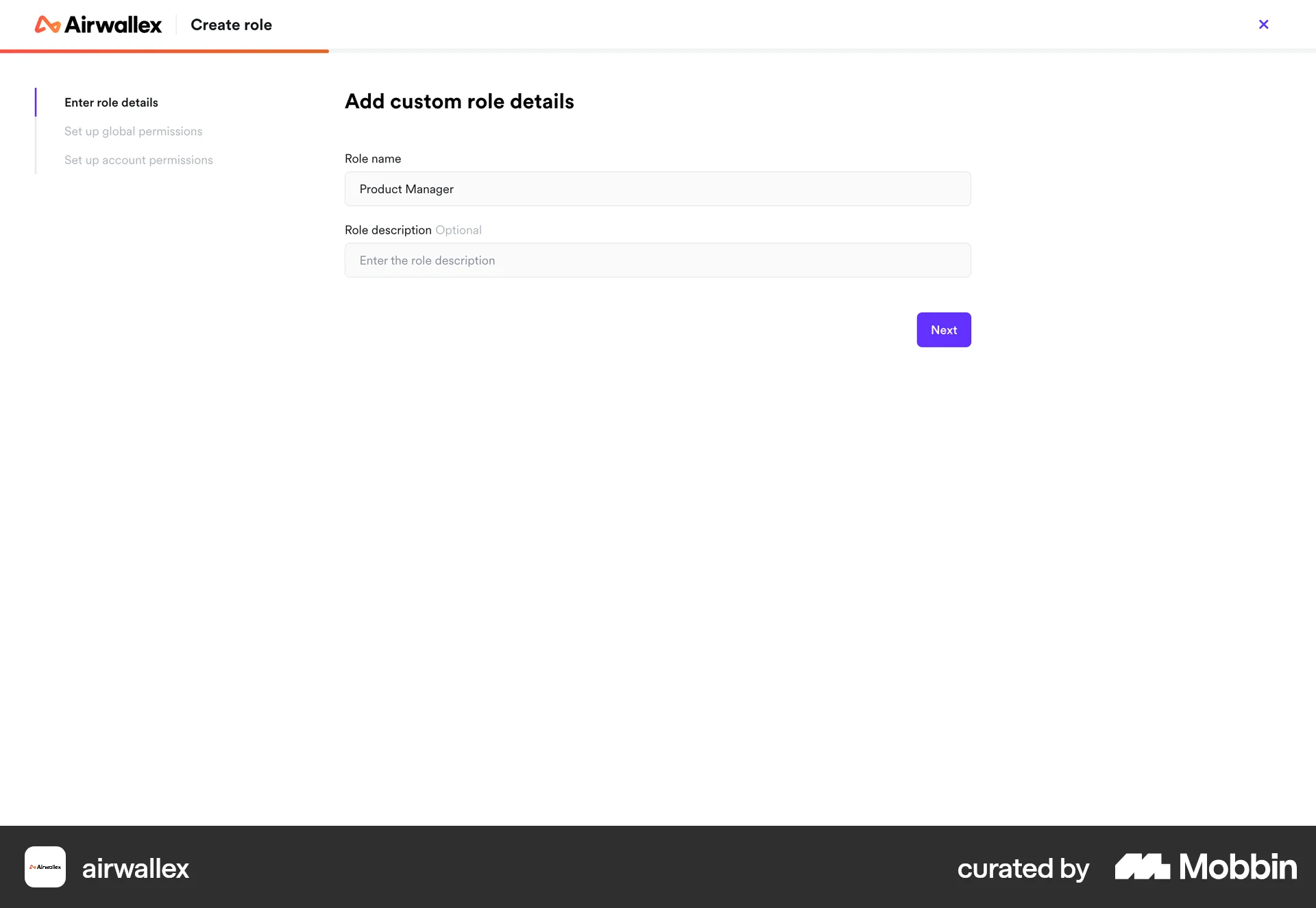 Airwallex Web Wizard UI screen