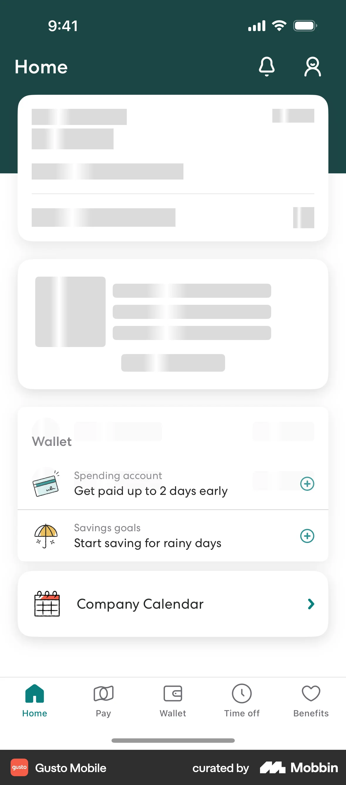 Gusto Mobile iOS screen containing Skeleton UI element