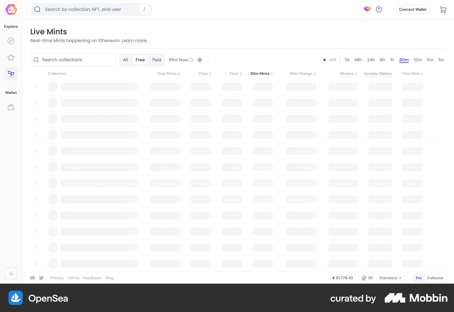 OpenSea Web screen containing Skeleton UI element